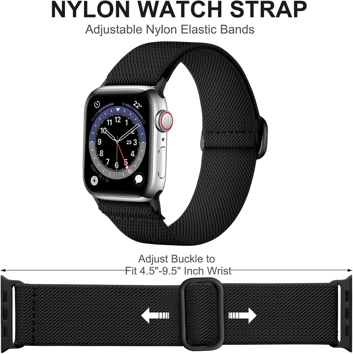Stretchy Solo Loop Compatible with Apple Watch Ultra Band 49Mm 46Mm 45Mm 44Mm 42Mm 41Mm 40Mm 38Mm Men Women, Soft Nylon Elastic Braided Strap for Iwatch Ultra 2, Series 10/9/8/7/6/5/4/3/2/1 SE