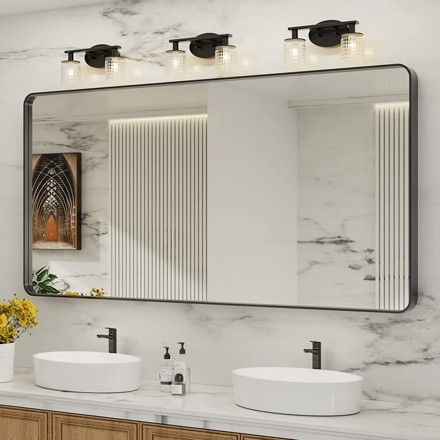 50X30 Inch Black Metal Framed Bathroom Mirror for Wall, Matte Black Bathroom Vanity Mirror Farmhouse, Large Rounded Rectangle Mirror, Anti-Rust, Tempered Glass, Hangs Horizontally or Vertically
