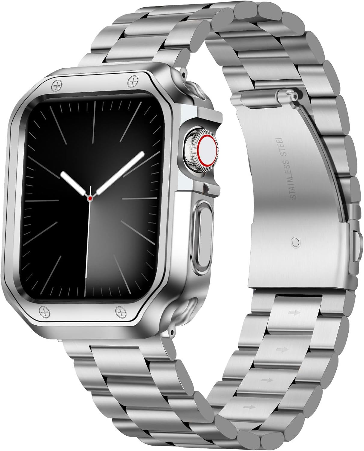 Compatible with Apple Watch Band 49Mm 46Mm 45Mm 44Mm 42Mm 41Mm 40Mm 38Mm Stainless Steel Metal Watch Strap with TPU Watch Case Compatible with Iwatch Series Ultra/10/9/8/7/Se2/Se/6/5/4/3/2/1