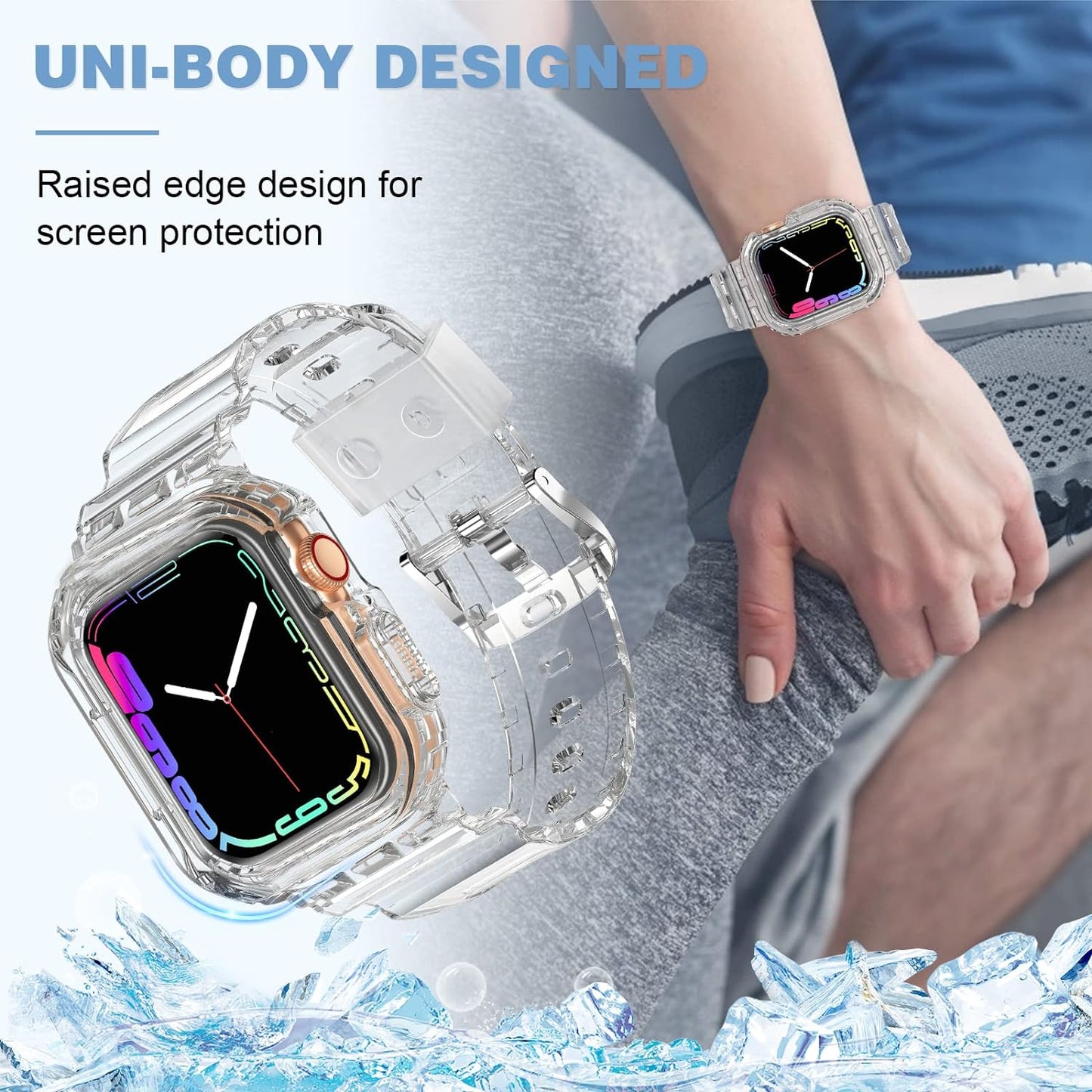 Compatible for Crystal Clear Apple Watch Bands, 45Mm 44Mm 42Mm 41Mm 40Mm 38Mm Bumper Case for Men Women Jelly Sport Case Band for Iwatch Ultra 2/1 Series 9 8 7 SE/6 5 4 3 2 1