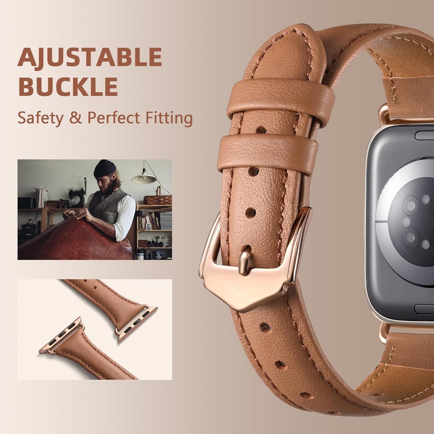 Slim Leather Band Compatible with Apple Watch Bands for Women 40Mm 38Mm 41Mm 42Mm 44Mm 45Mm 49Mm, Top Grain Genuine Leather Strap Thin Wristband for Iwatch Bands for Women Series 9 8 7 6 5 4 3 2 1 SE Ultra 2