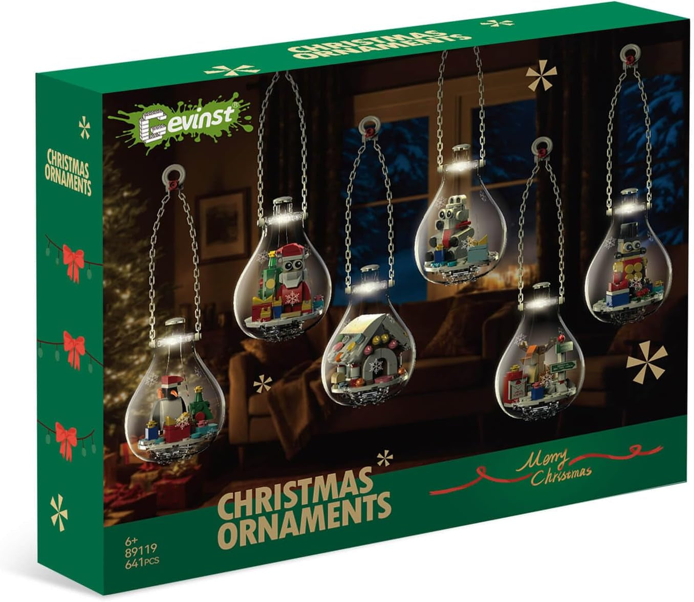 Christmas Ornaments 2024 Building Set, Ornament for Christmas Tree with Light, Xmas and Thanksgiving Holiday for Gifts, Gingerbread Houses, Santa, Reindeer, Polar Bears, Soldiers and Penguin (647 Pcs)