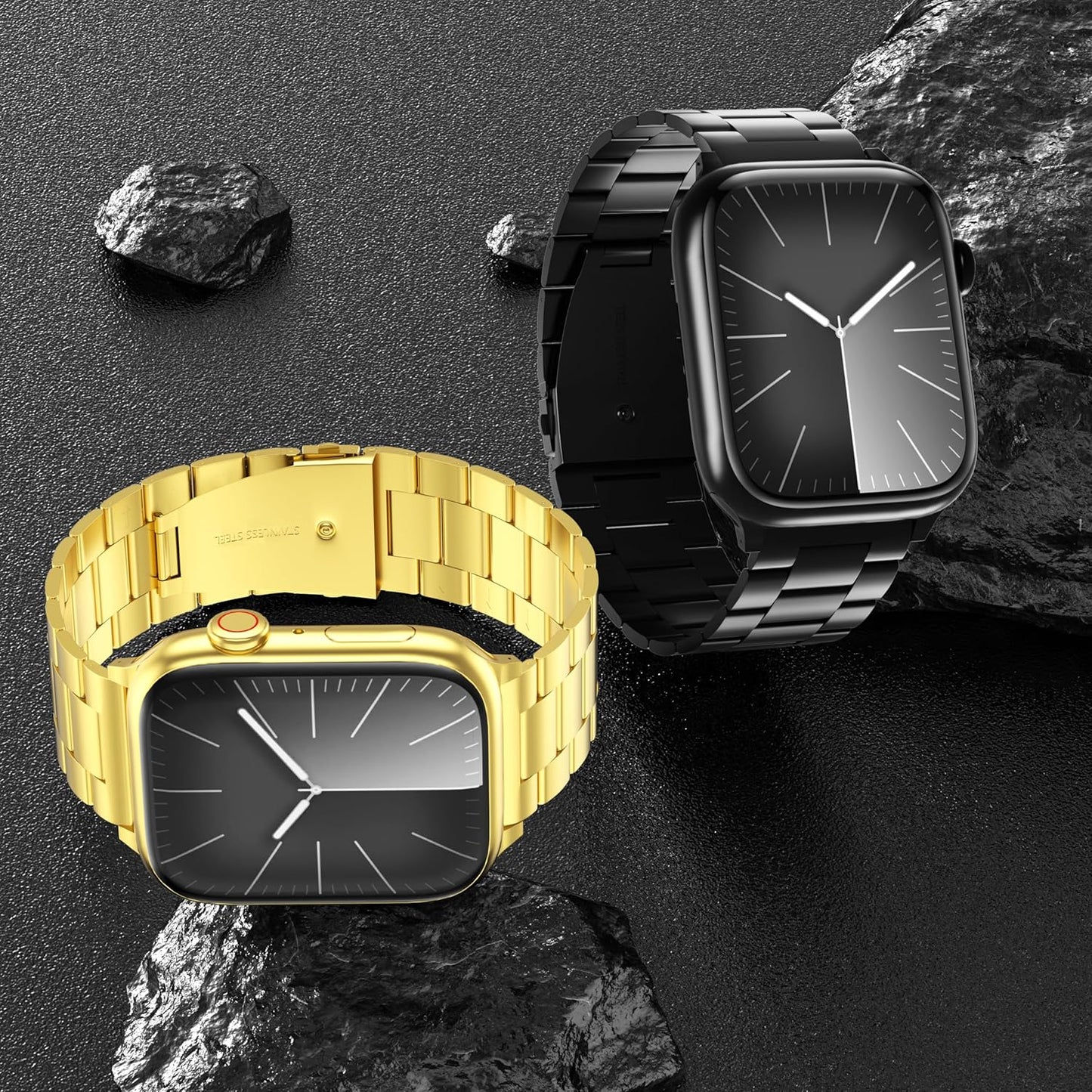 2-Pack Compatible for Apple Watch Band 41Mm 40Mm 38Mm, Rugged Stainless Steel Replacement Strap Metal Bands for Iwatch Series 8/7/6/5/4/3/2/1/SE/SE2 Women Men(Black+Gold)