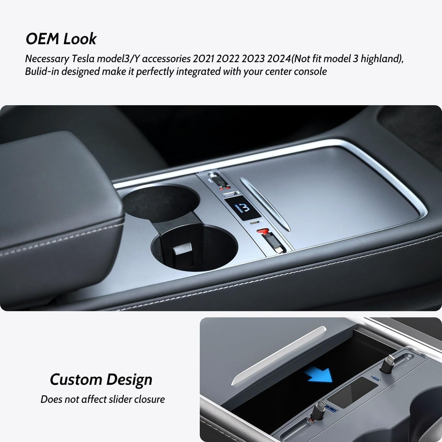 Upgrade Touch Switch Design for Tesla USB Hub (Silver Gray), Retractable Car Charger Is Necessary Model Y 2024/2023/2022/2021 & Model 3 2023/2022/2021 Accessories, Gifts for Tesla Owners