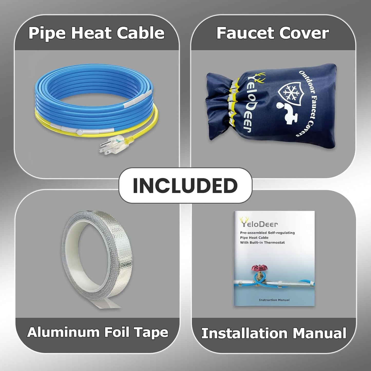 120 V Electric Pipe Heat Tape Kit for Pipe Freeze Protection 2 Feet, Heat Trace for Water Pipes Kit Paired with 7.3"W X 10.8"H Larger Size Outdoor Faucet Spigot Pipe Covers