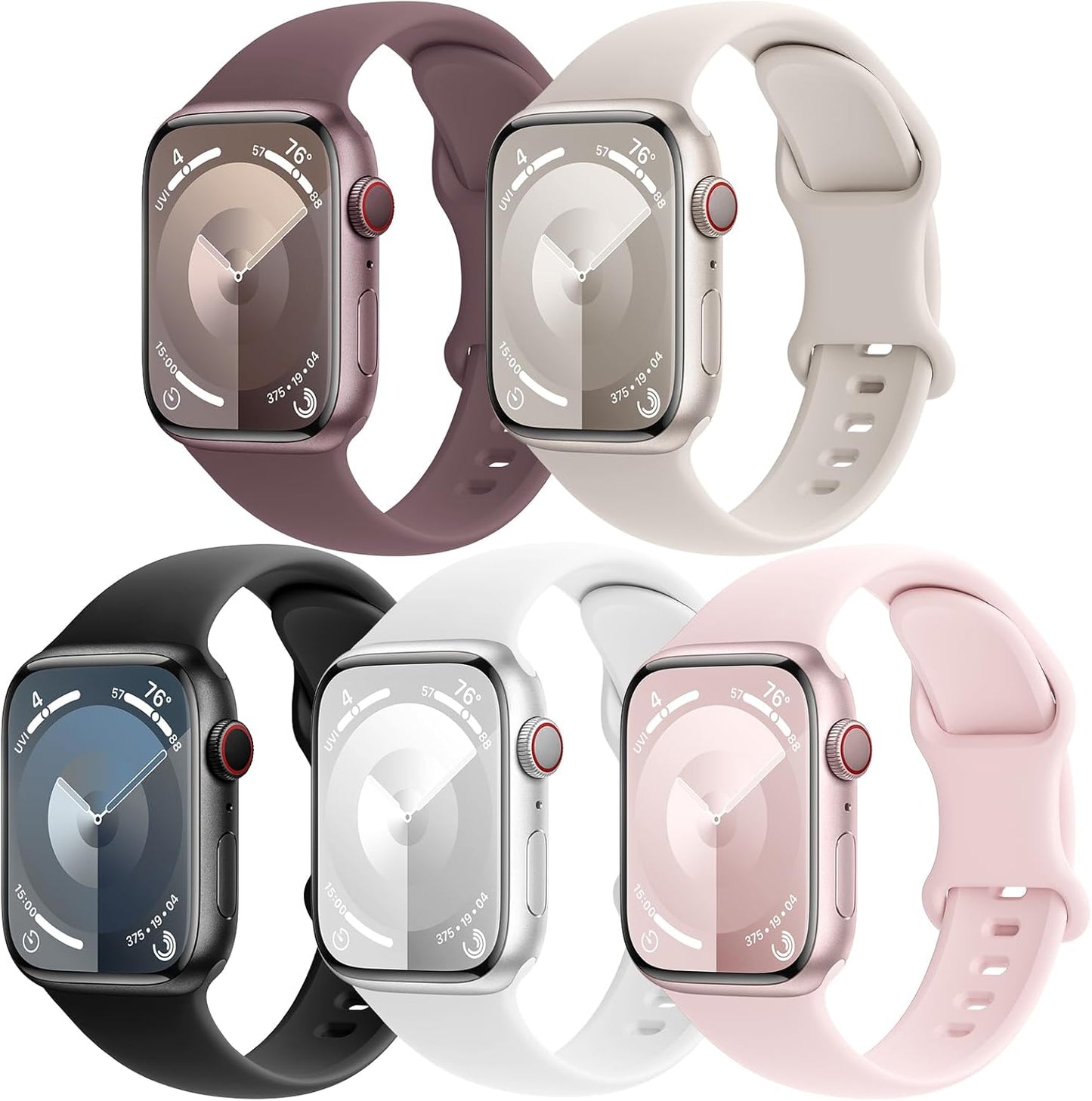 5 Pack Silicone Sport Straps Compatible for Apple Watch Band 38Mm 40Mm 41Mm 42Mm 44Mm 45Mm 49Mm for Women Men,Soft Waterproof Wristbands for Iwatch Series 9 Ultra 8 SE 7 6 5 4 3