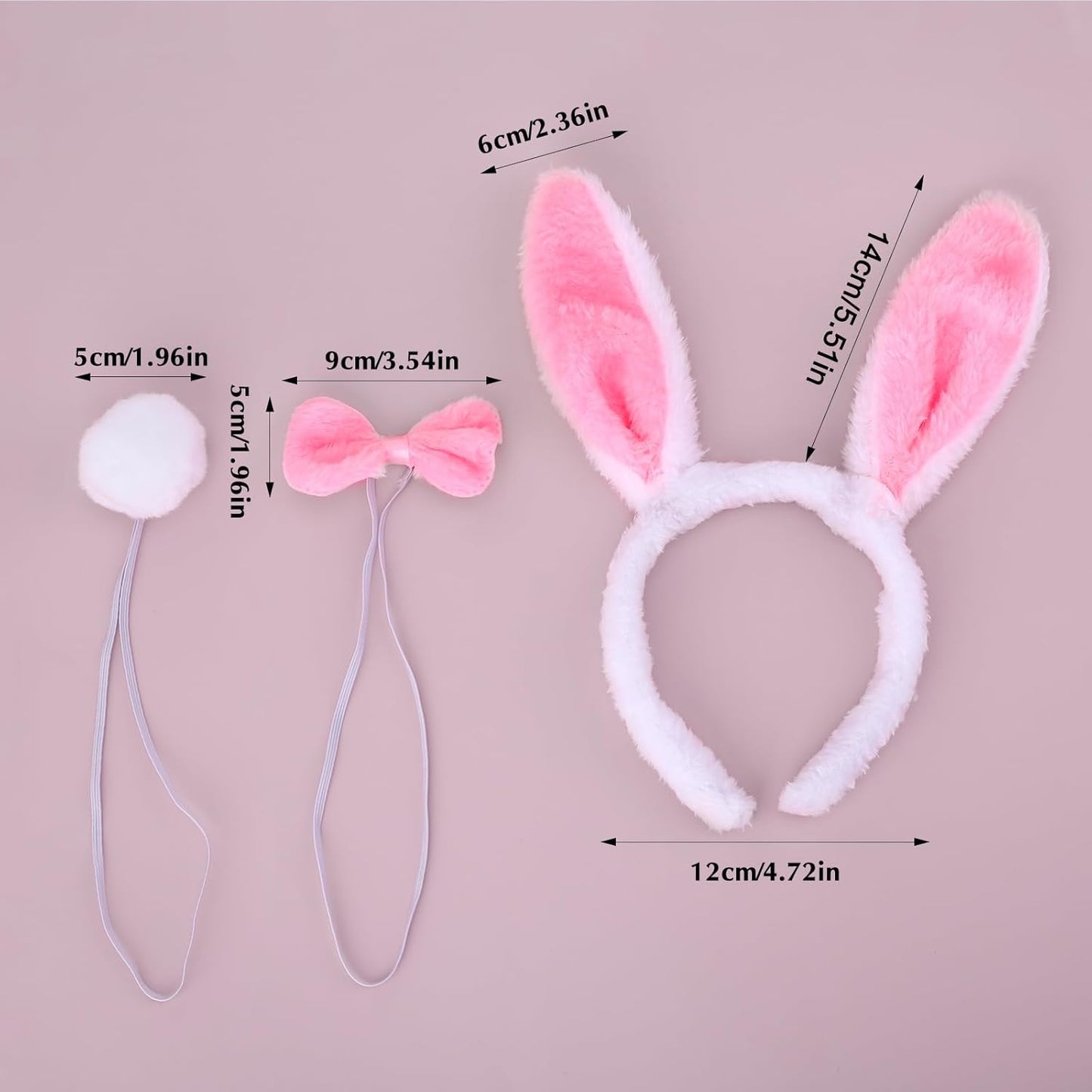 3 Pcs Bunny Rabbit Costume Set, Headband Rabbit Ear Headbands Easter Party Headband Bunny Costume Hairbands White and Pink Bunny Cosplay Costume Accessories