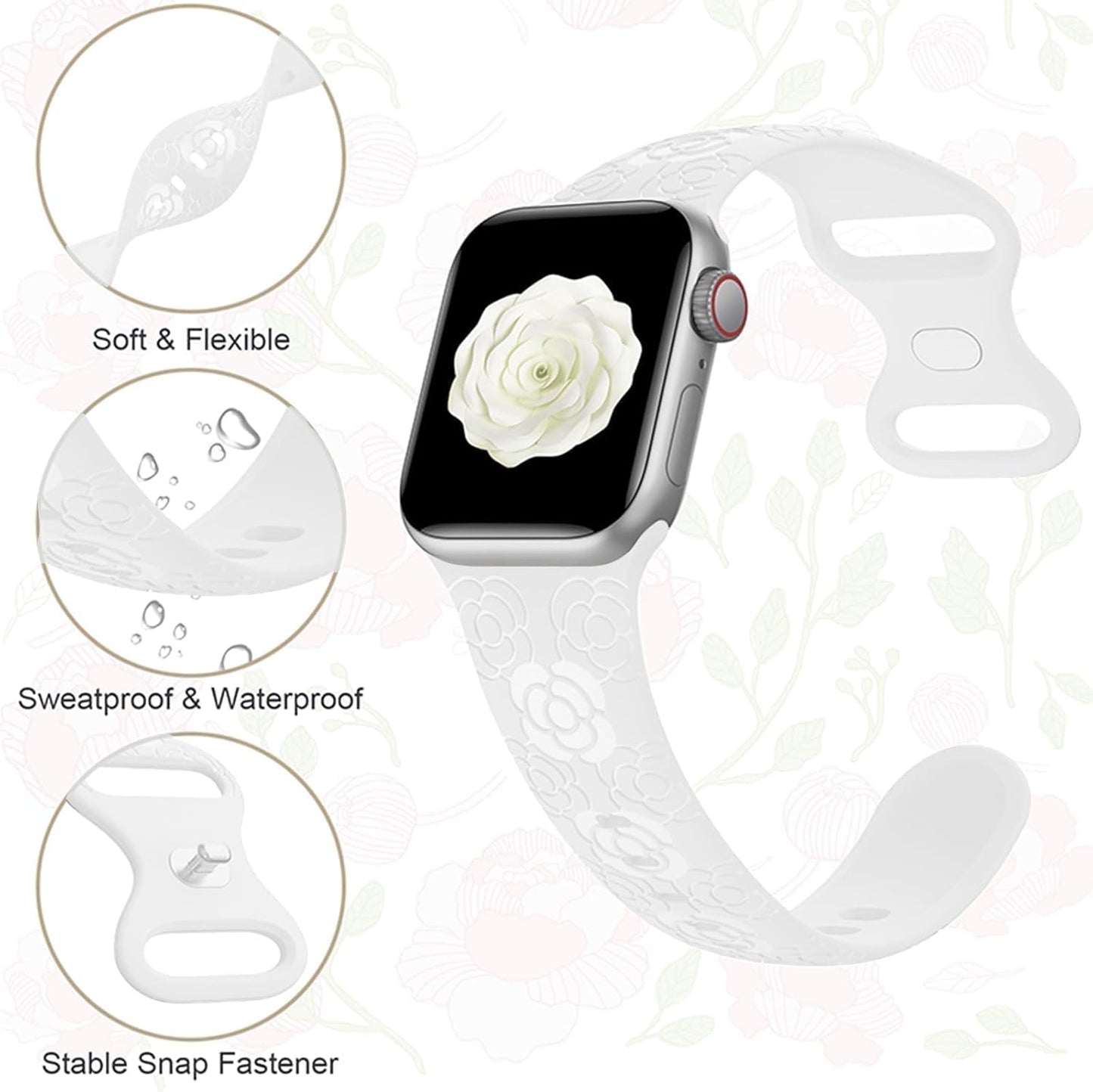 Floral Bands for Apple Watch 42Mm 44Mm 45Mm 49Mm Women, Soft Silicone Sport Straps with Cute Flower Patterns Compatible with Iwatch Bands Series Ultra SE 9 8 7 6 5 4 3 2 1