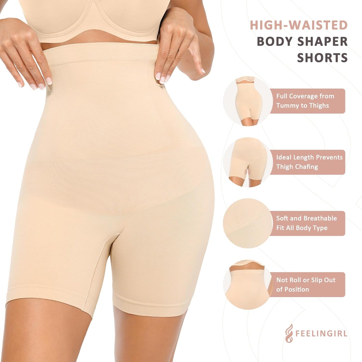 Tummy Control Shapewear Shorts Body Shaper for Women High-Waisted Thigh Slimming