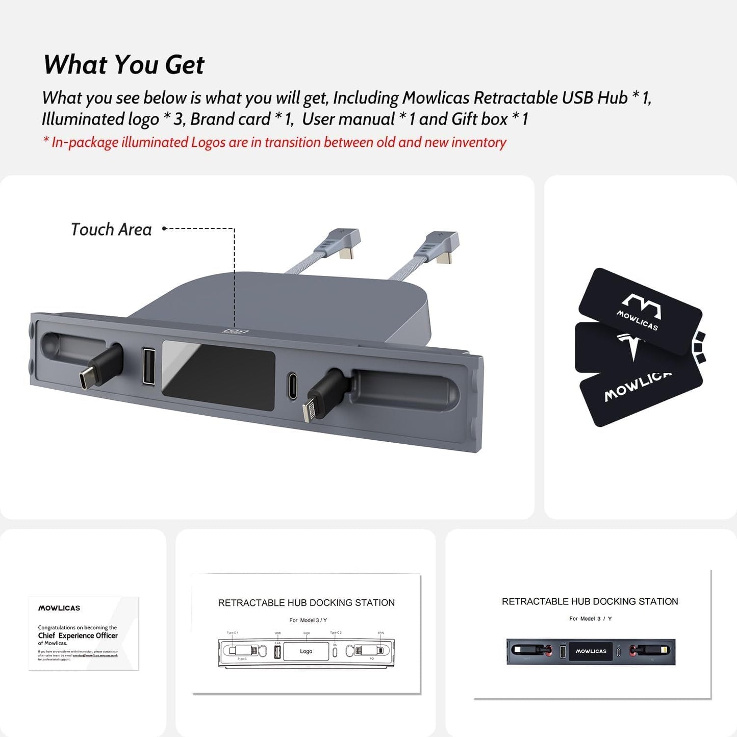 Upgrade Touch Switch Design for Tesla USB Hub (Silver Gray), Retractable Car Charger Is Necessary Model Y 2024/2023/2022/2021 & Model 3 2023/2022/2021 Accessories, Gifts for Tesla Owners