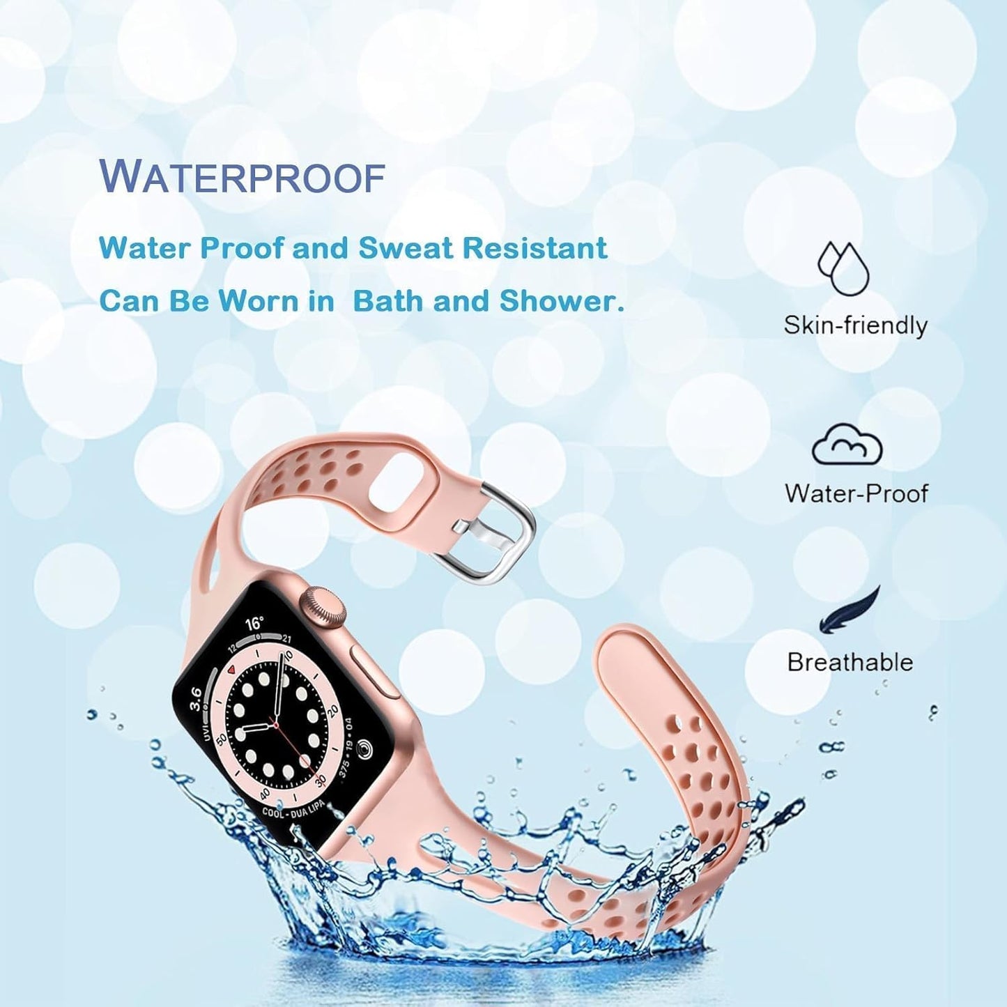 Slim Sport Band Compatible with Apple Watch Band Series 9 8 7 6 5 4 3 2 1/SE, 38/40/41Mm, Women and Men, Soft Silicone Breathable Wristband, Pink
