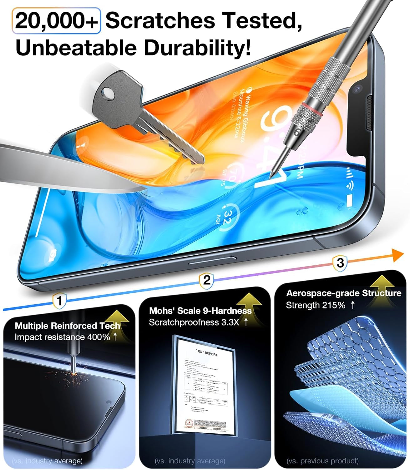 UNBREAK TOP 9H+ Glass for Iphone 16E Screen Protector (12FT Military Grade Shatterproof) Screen Protector 16E Tempered Glass (Longest Durable) Full Edge Coverage 6.1" 2 Pack
