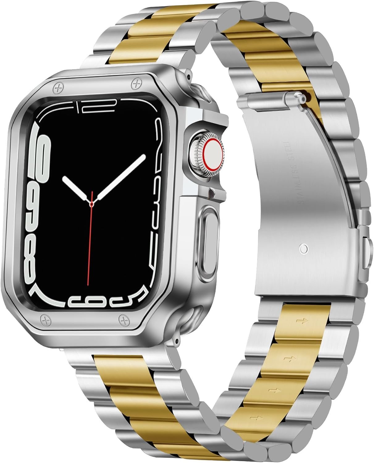 Compatible with Apple Watch Band 49Mm 46Mm 45Mm 44Mm 42Mm 41Mm 40Mm 38Mm Stainless Steel Metal Watch Strap with TPU Watch Case Compatible with Iwatch Series Ultra/10/9/8/7/Se2/Se/6/5/4/3/2/1
