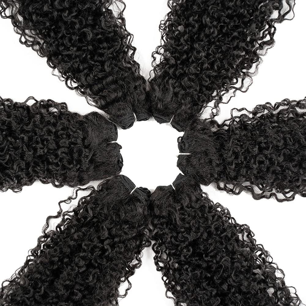 Synthetic Hair Bundles Weave Bundles 7Pcs Afro Kinky Curly 22 24 26 Inch 220G High Temperature Fiber (1B)