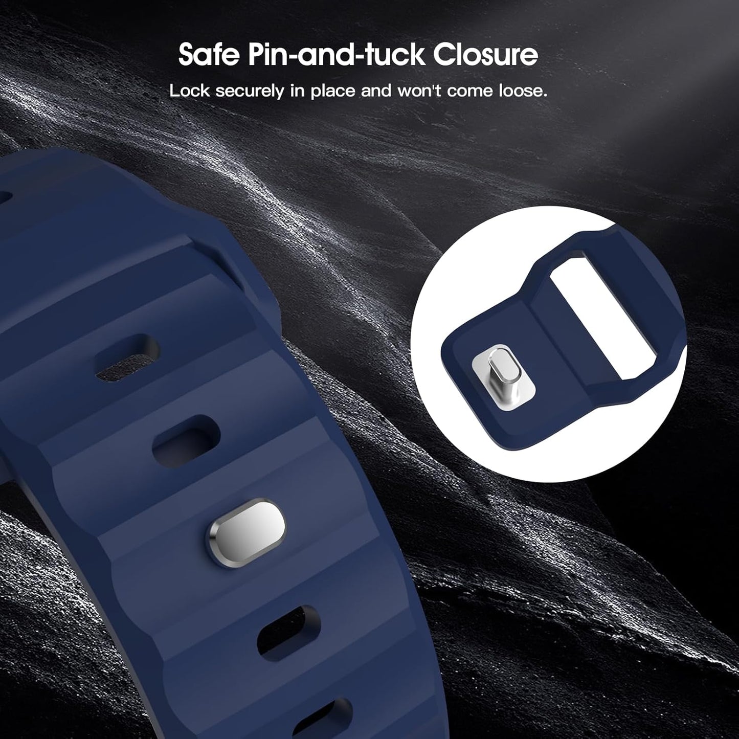 Sport Band Compatible with Apple Watch 42/44/45/46/49Mm, 3Pcs Soft Silicone Replacement Watch Strap Fit Iwatch Ultra 2 Ultra SE Series 10 9 8 7 6 5 4 3 2 1, Large, Black/Midnight Blue/Orange