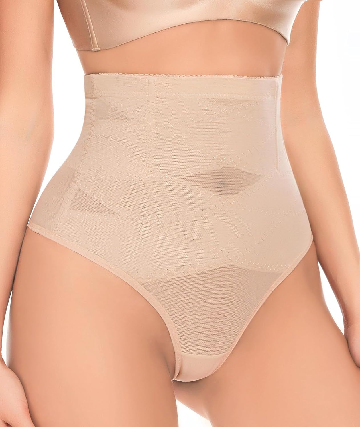 Tummy Control Thong Shapewear for Women-High Waisted Body Shaper Thong Panties Girdle Seamless Compression Underwear