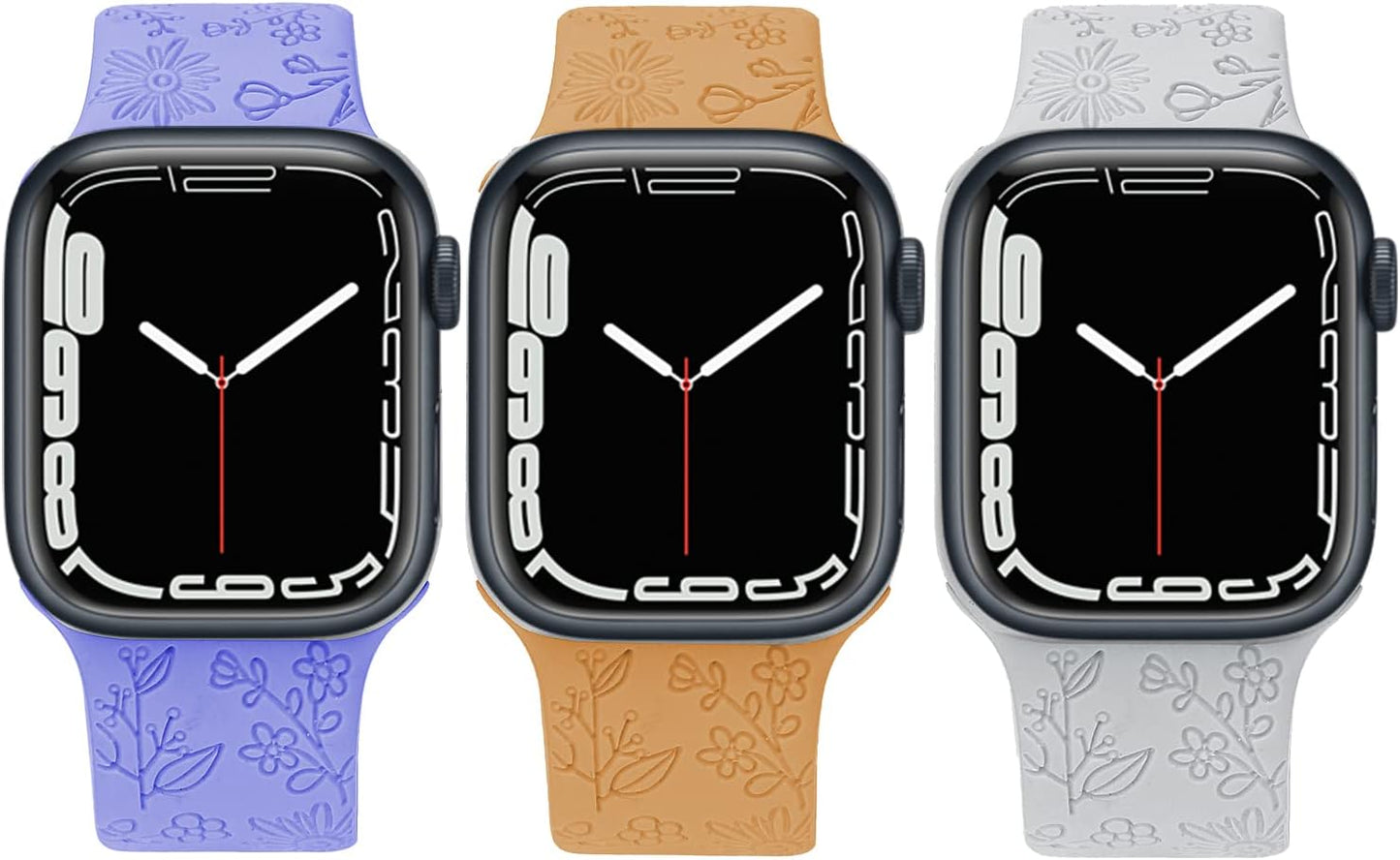 Flower Engraved Bands Compatible with Watch Band 38Mm 40Mm 41Mm 42Mm 44Mm 45Mm Women Men,Sport Strap Replacement Wristbands for Watch Series 7/6/5/4/3/2/1/SE,3 Pack