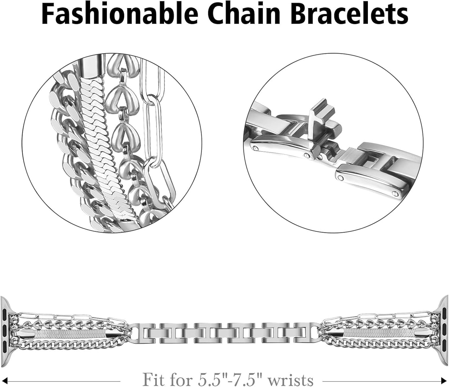 Chain Bracelet Compatible for Apple Watch Band, Women Fashion Slim Jewelry Dressy Iwatch Bands Series 10 9 8 7 SE 6 5 4 3 Series 2 1