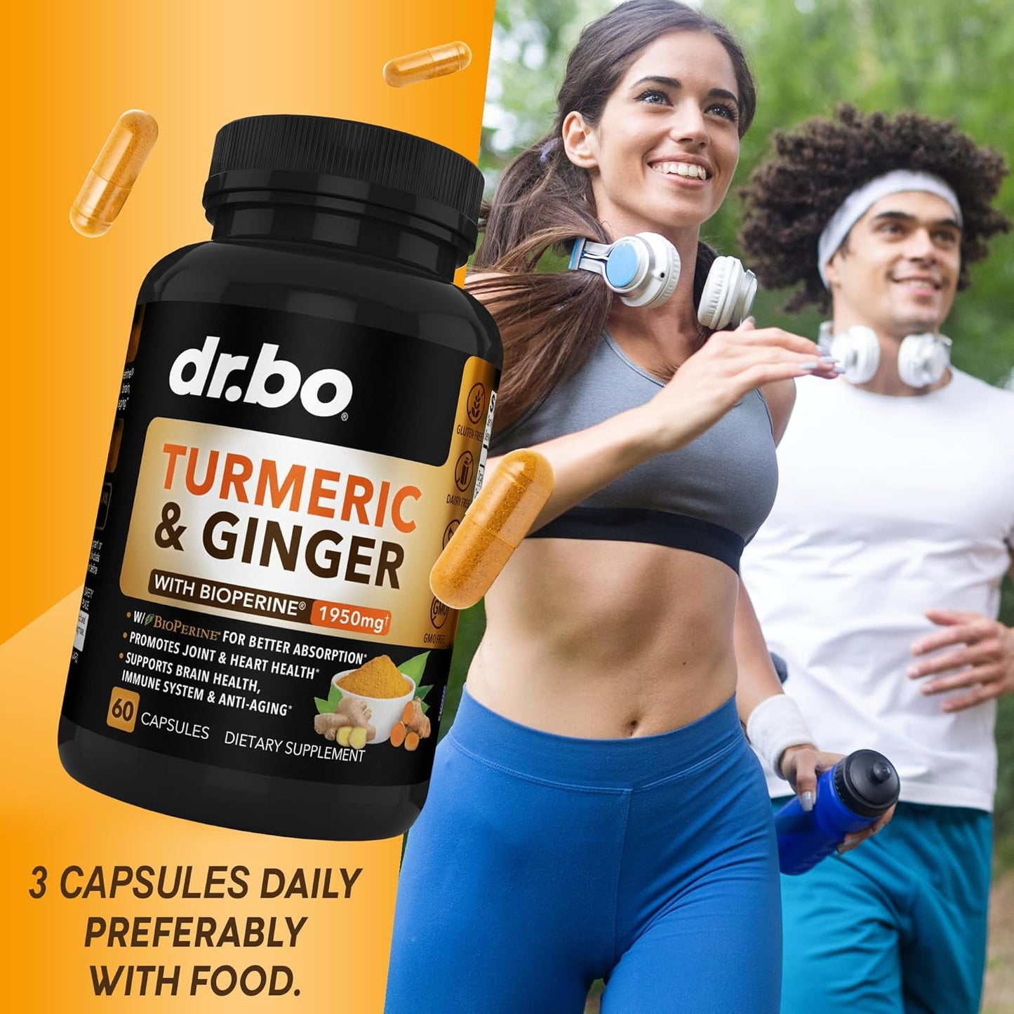 Turmeric Curcumin with Bioperine Supplement Capsules - Support Supplements with 1950Mg Curcuma Longa Pure Organic Tumeric and Curcumin Bioperine Black Pepper - 60 Turmeric Pills TLBH