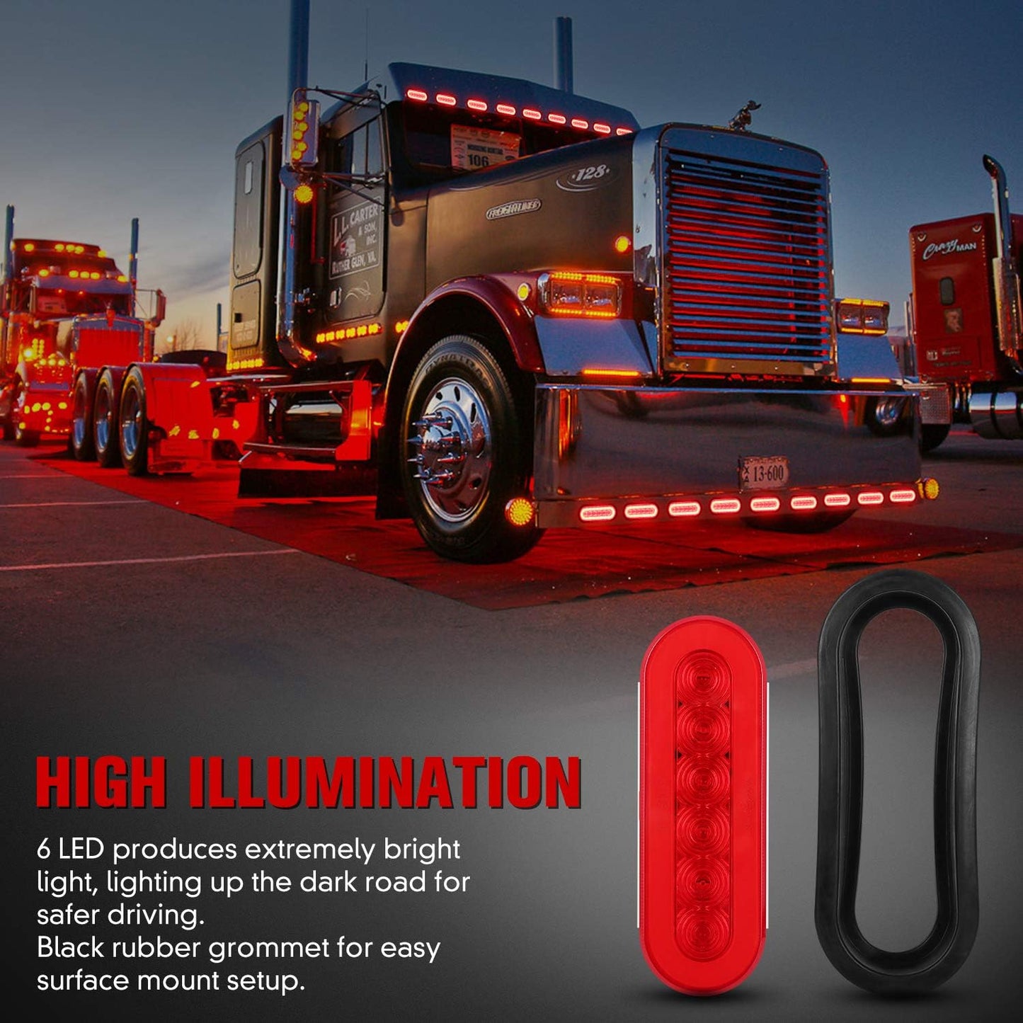 6" Oval Red LED Trailer Tail Lights 2PCS, Turn Stop Brake Trailer Lights for RV Truck, with Surface Mount Grommet TRUCK DRIVER
