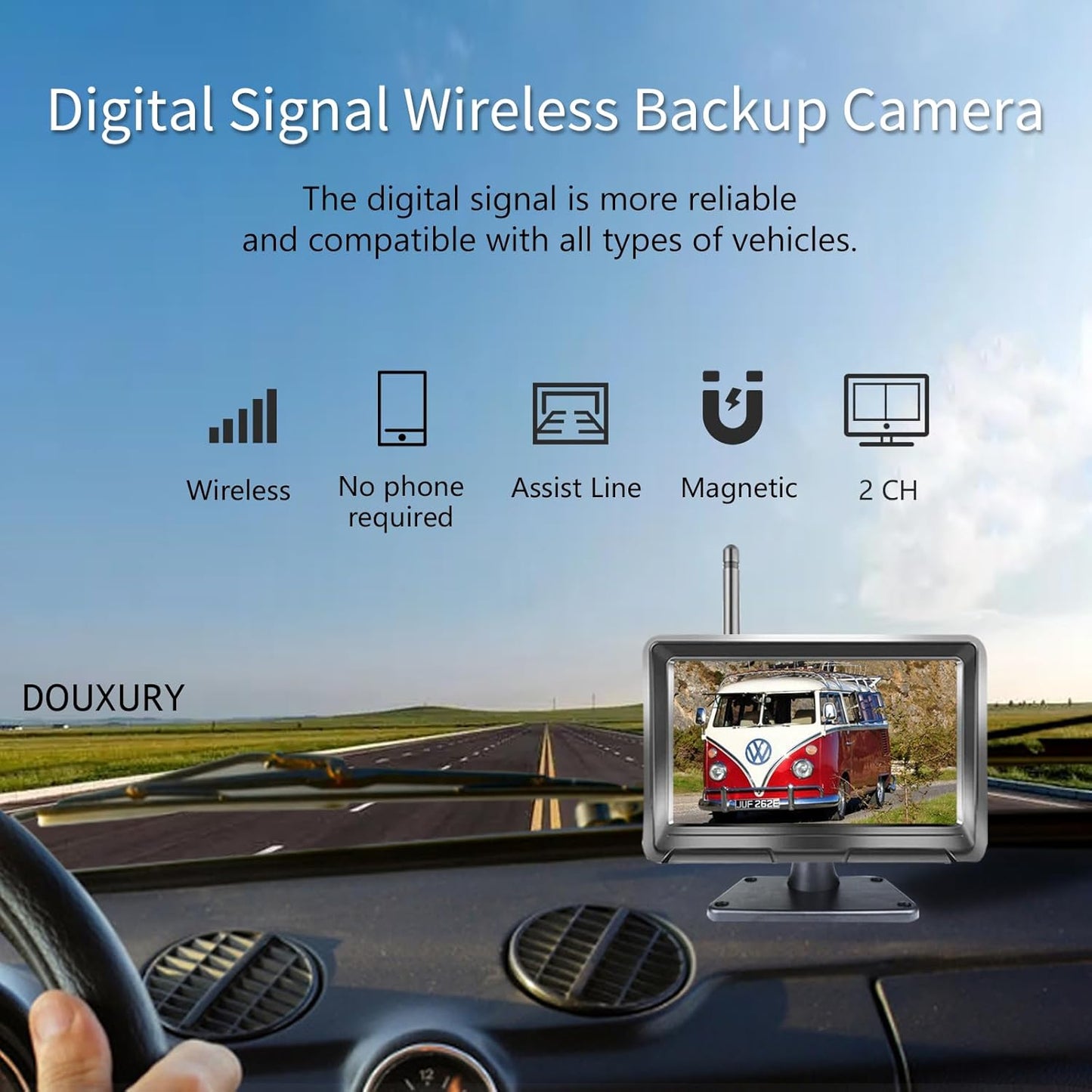 Wireless Backup Camera Solar Magnetic for Car RV Trailer Truck Camper 5Th Wheels Hitch Towing No Wiring No Drilling Rechargeable Night Vision Portable Backup Camera with 5" 1080P HD 2-Split Monitor TRUCK DRIVER