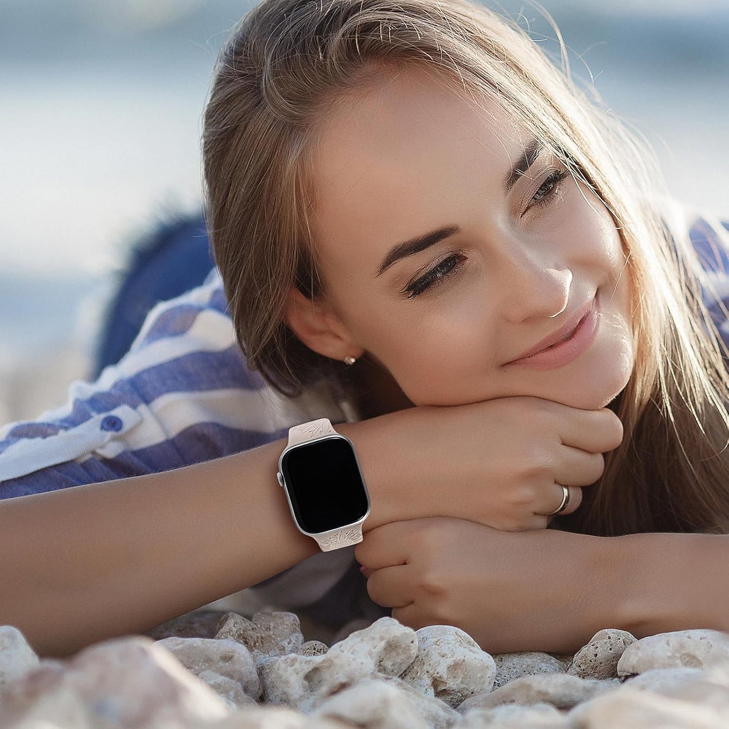 Sunflower Engraved Band Compatible for Apple Watch Bands 40Mm 41Mm 38Mm 42Mm 44Mm 45Mm 49Mm Women, Soft Floral Silicone Strap for Iwatch Ultra Series 9 8 7 6 SE 5 4 3 2 1