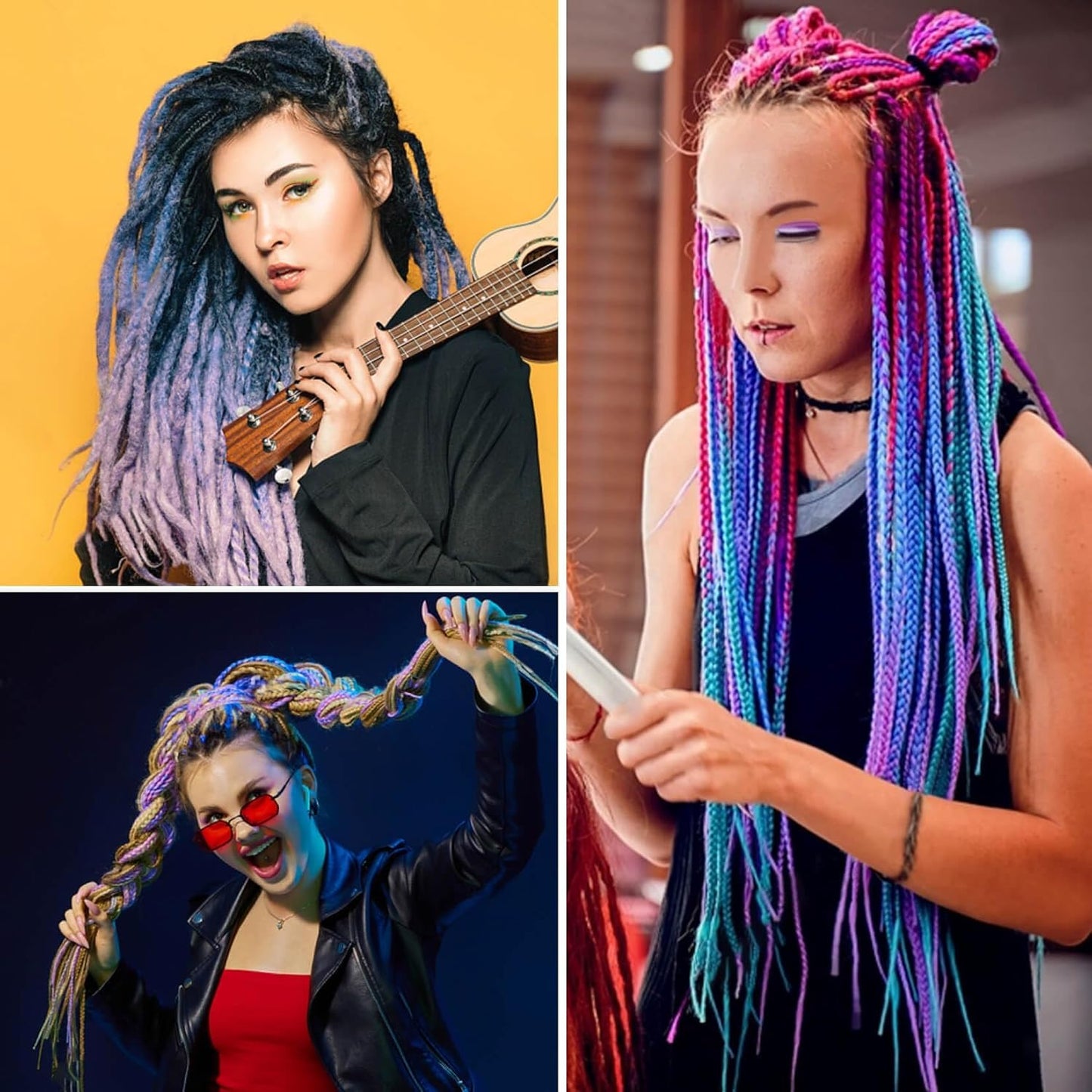 2 Pack Jumbo Braiding Hair - 24Inch Purple-Lake Blue-Light Purple Braiding Hair Synthetic Hair Extensions Rainbow Braiding Hair High Temperature Synthetic Braiding Hair Wedding Makeup Styling