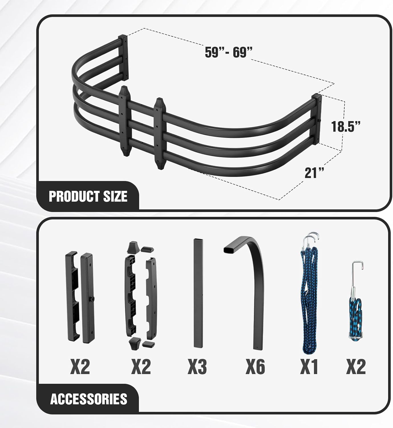 Truck Bed Extender, Aluminum Retractable Tailgate Extender, 59"-69" Adjustable Length, Drill Required, Fits for Chevy Silverado & GMC Sierra, Ford F-Series, Dodge Ram, Tundra, Nissan Titan