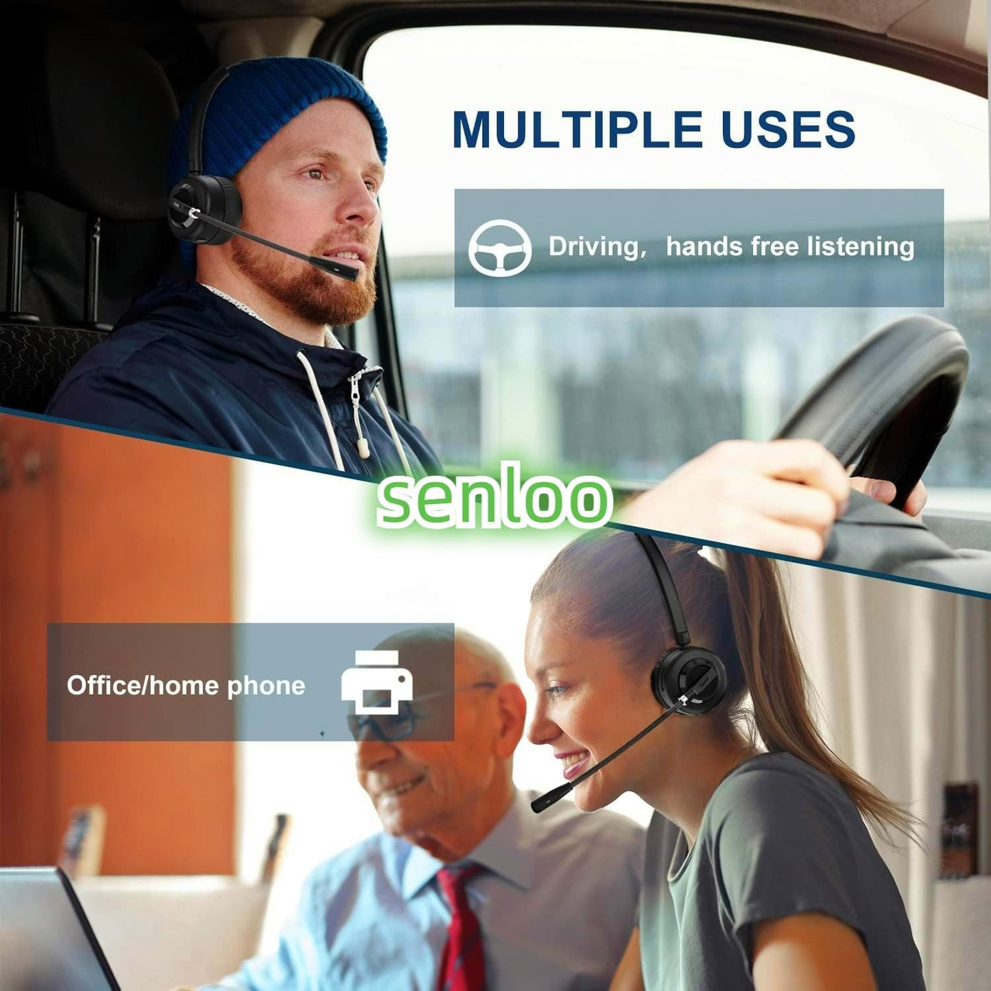 Wireless Computer Headset with Mic for Work Calls, On-Ear Wireless Headphones with AI Noise Cancelling Mic and Charging Base for PC, Cell Phone, Skype, Zoom, Truck Driver Headset, Black TRUCK DRIVER