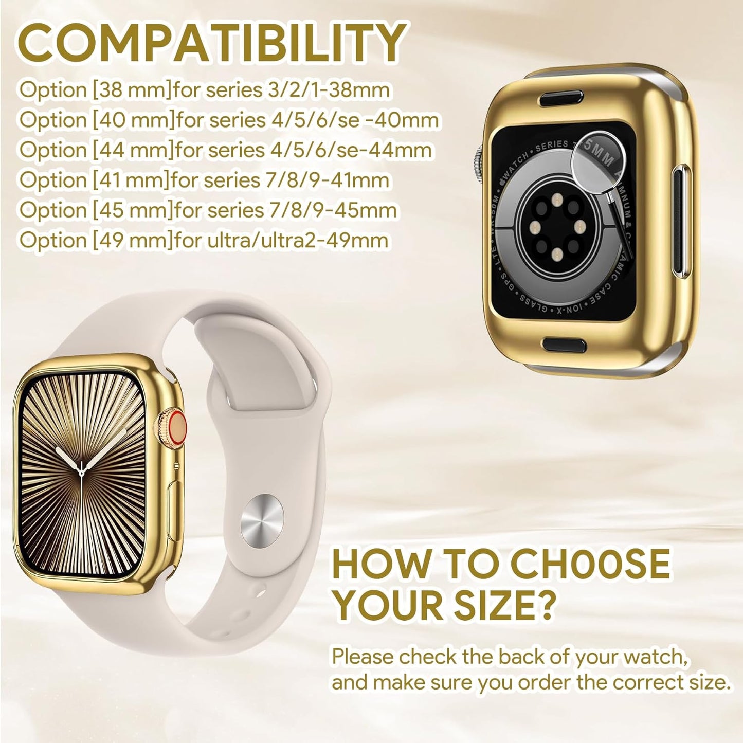 40Mm Soft Flexible TPU Case and Metal Bands Compatible for Apple Watch Series 6/5/4/SE, Gold