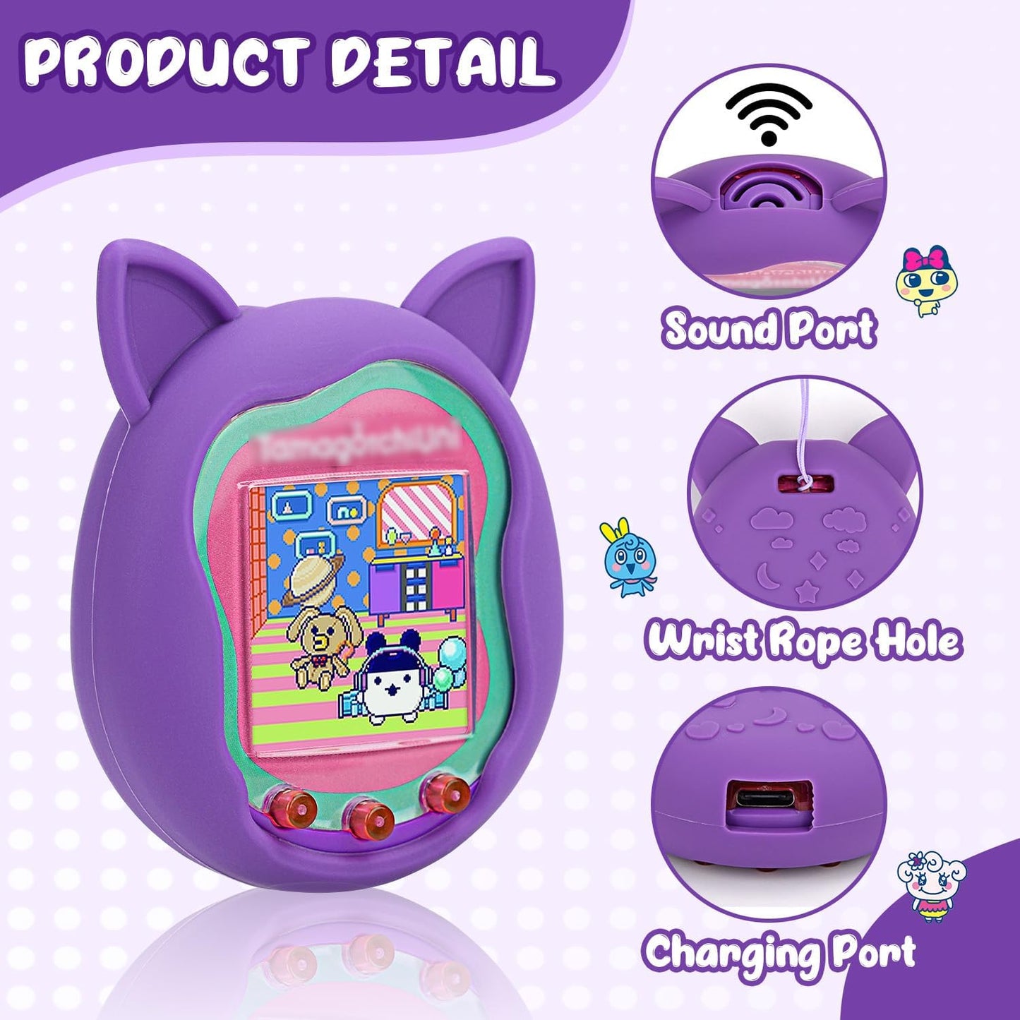 2Pack Silicone Case for Tamagotchi Uni, Protective Cover for Tamagotchi Uni Protector Skin with Hand Strap (Pink+Purple) ZOUSA