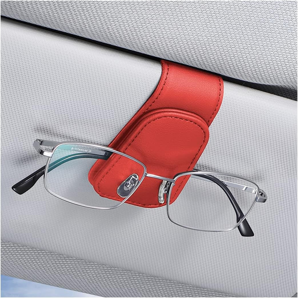 Sunglasses Holders for Car Sun Visor, Leather Eyeglasses Hanger Mounter, Magnetic Glasses Holder and Ticket Card Clip, Auto Interior Accessories Universal for SUV Pickup Truck TRUCK DRIVER