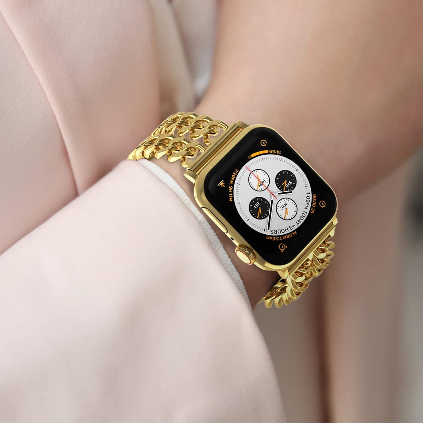 Compatible with Apple Watch SE Series 8 Series 7 6 5 4 3 2 1 Strap 45Mm 44Mm 42Mm 41Mm 40Mm 38Mm Ultra 49Mm Women'S Metal Linked Watch Band Steel Chain Iwatch Gold Bracelet