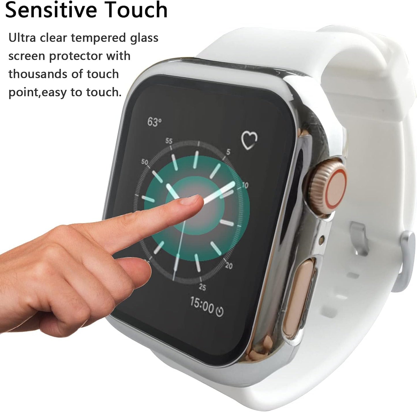 For Apple Watch Case with Screen Protector,Pc Hard Bumper Cover Built-In Tempered Glass Screen Protector 360 Full Body Protective Cover for Iwatch SE Series 6 5 4 (Silver/White,40Mm)