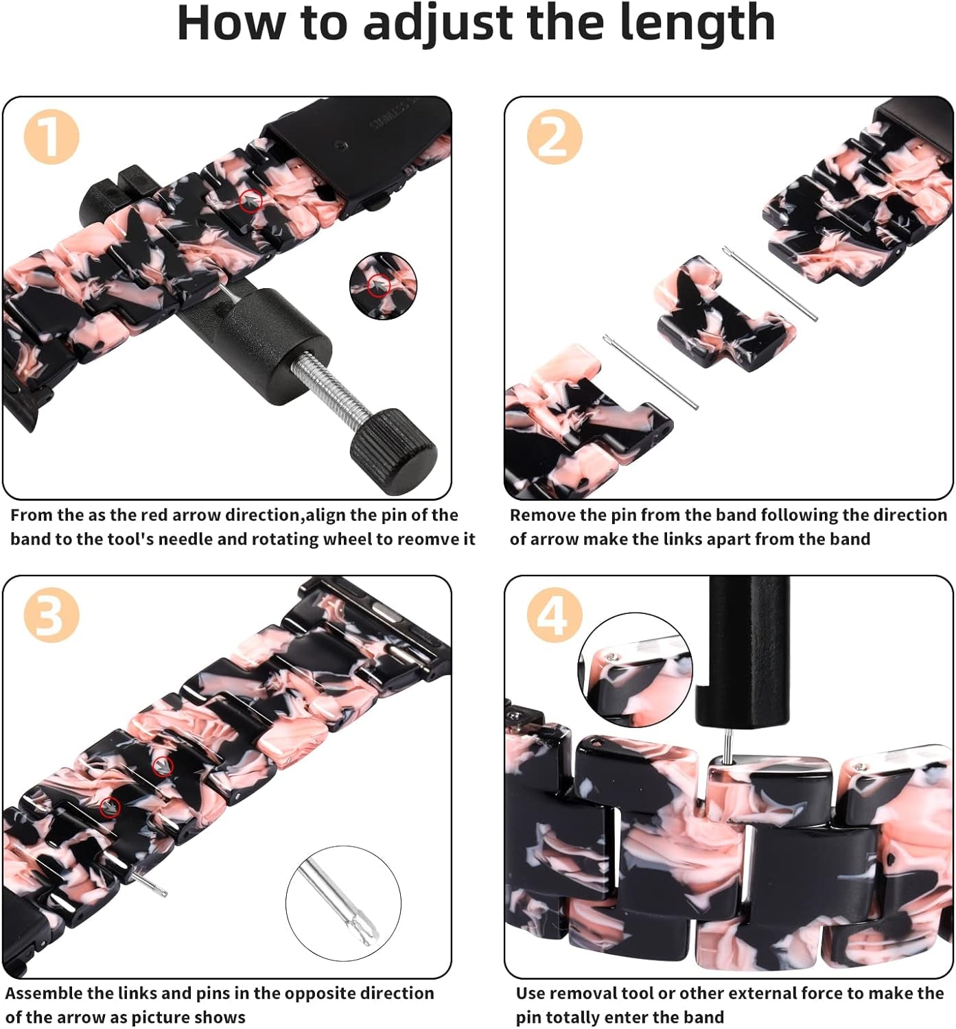Resin Bands Compatible with Apple Watch Band 40Mm 38Mm 41Mm Series 9/8/7/6/5/4/3/2/1/SE Women Men, Durable Stainless Steel Buckle Stylish Flower Iwatch Replacement Wristband Bracelet Black Rose