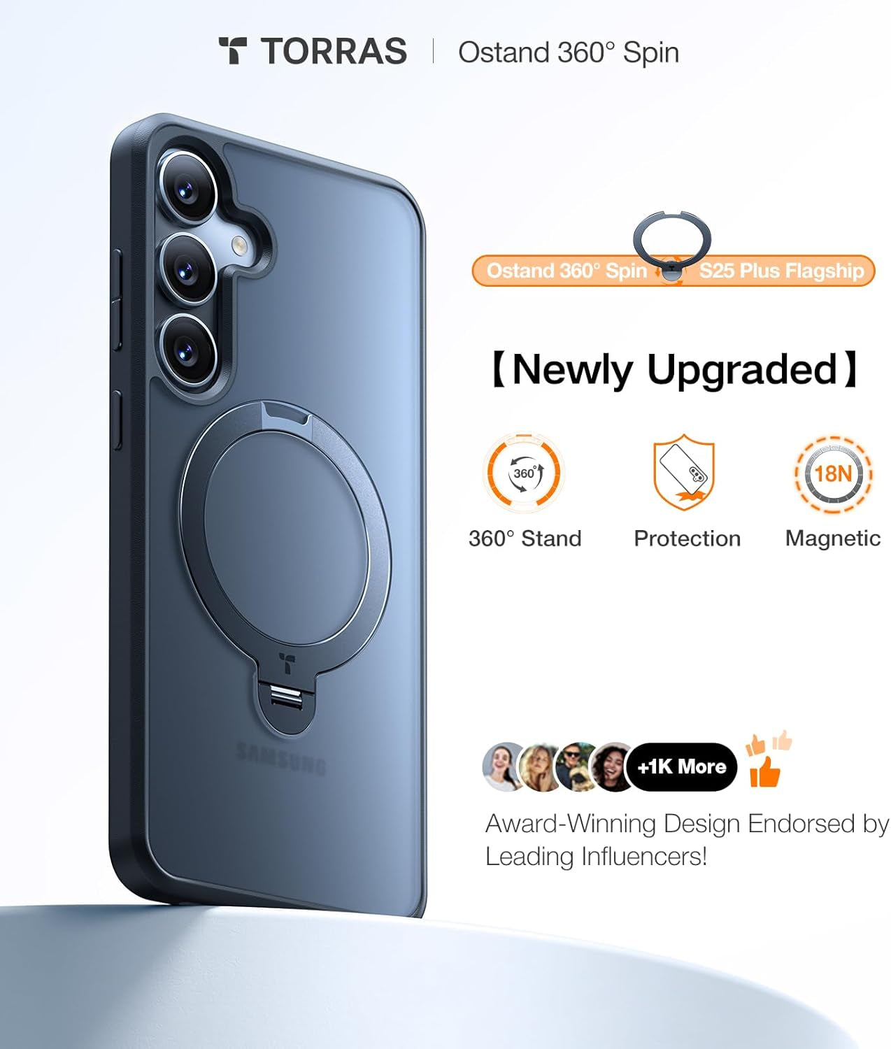 360°Spin Magnetic Stand for Samsung Galaxy S25 plus Case (2025), Fit for Magsafe Military Grade Shockproof Slim Protective S25+ plus Case with Kickstand & Ring Holder, Ostand Spin, Black