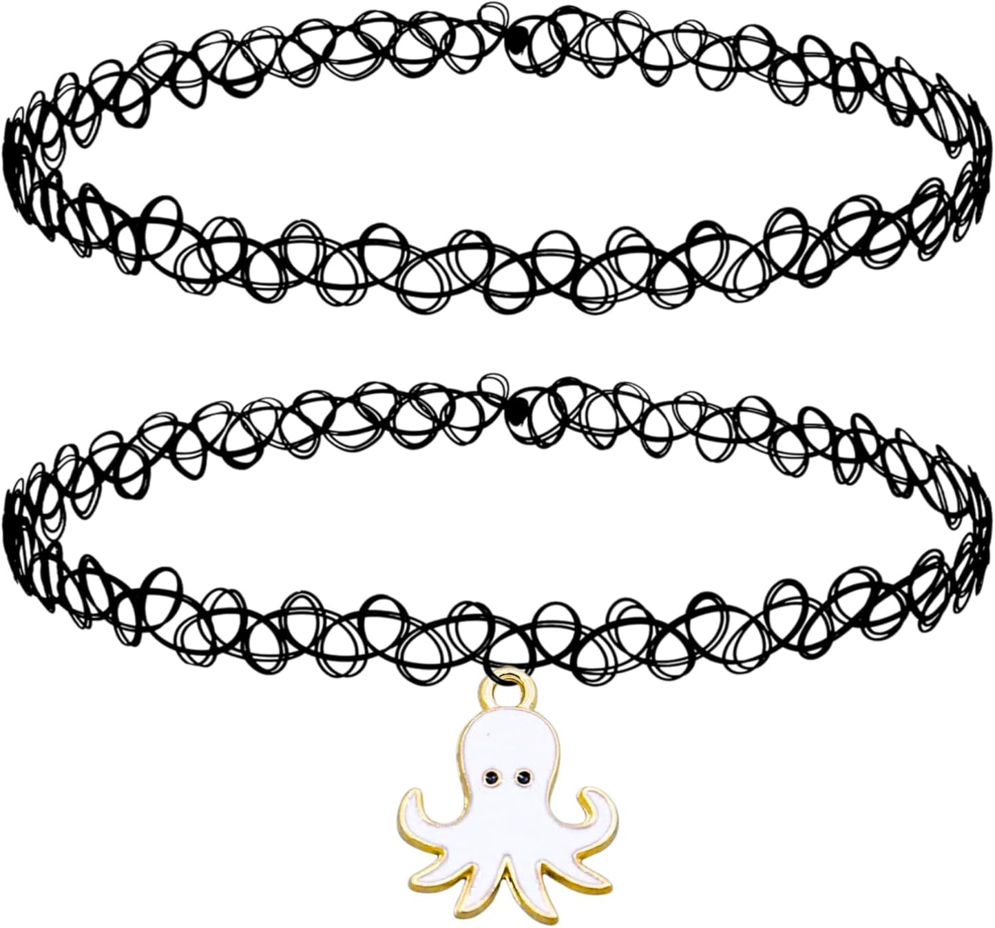 2PC Tattoo Choker Necklace - 90S Choker Necklace Women - 2000S Y2K Black Chokers Rainbow Choker - Butterfly Ying Yang Unicorn Rainbow Charms - Stretchy Elastic Necklace
