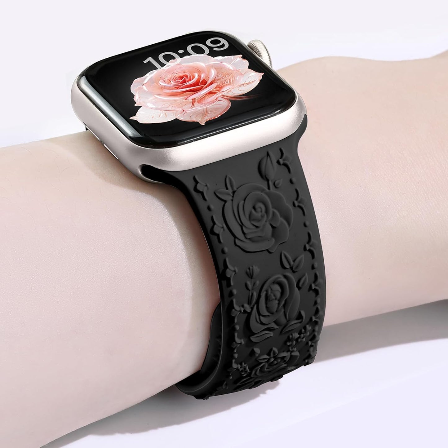 2 Pack Floral Silicone Band for Apple Watch Bands 41Mm 40Mm 42Mm(S10) 38Mm Iwatch Bands Series 10 9 8 7 SE 6 5 4 3 for Women, Cute Fancy Dressy Engraved Strap