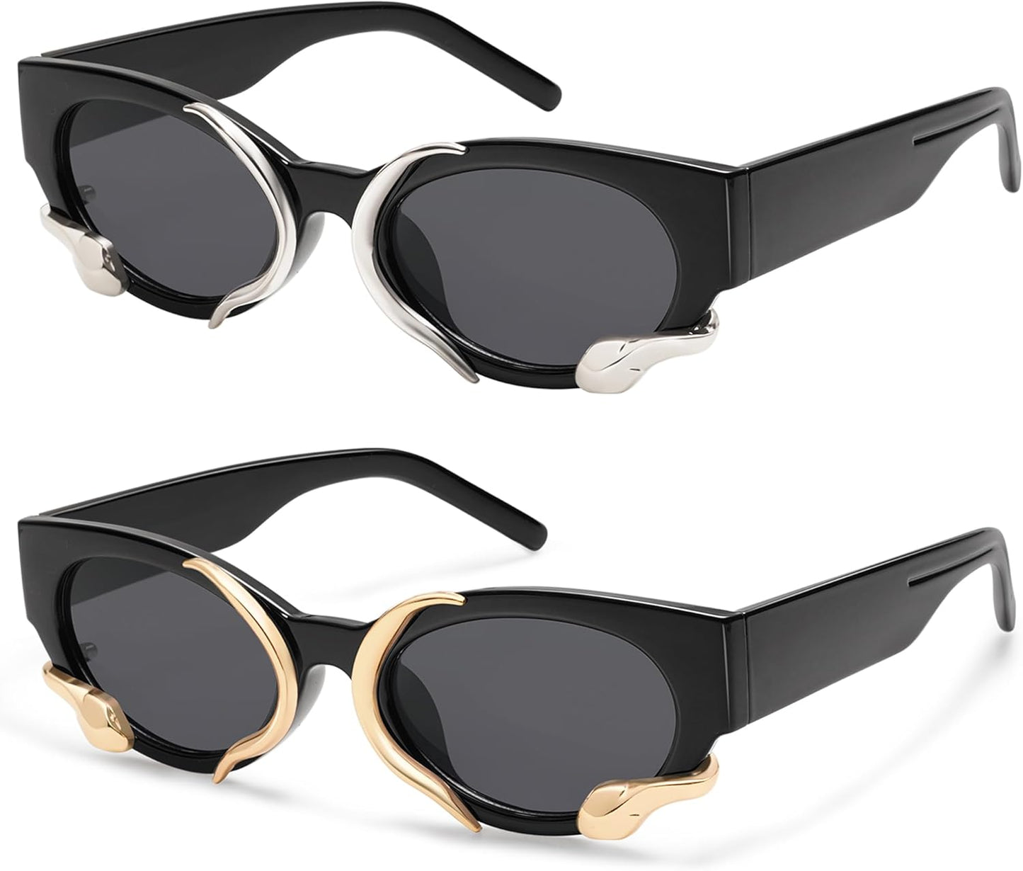 Trendy Sunglasses for Women Men Vintage Narrow Cateye Metal Snake Sunnie Y2K Accessories AP3621