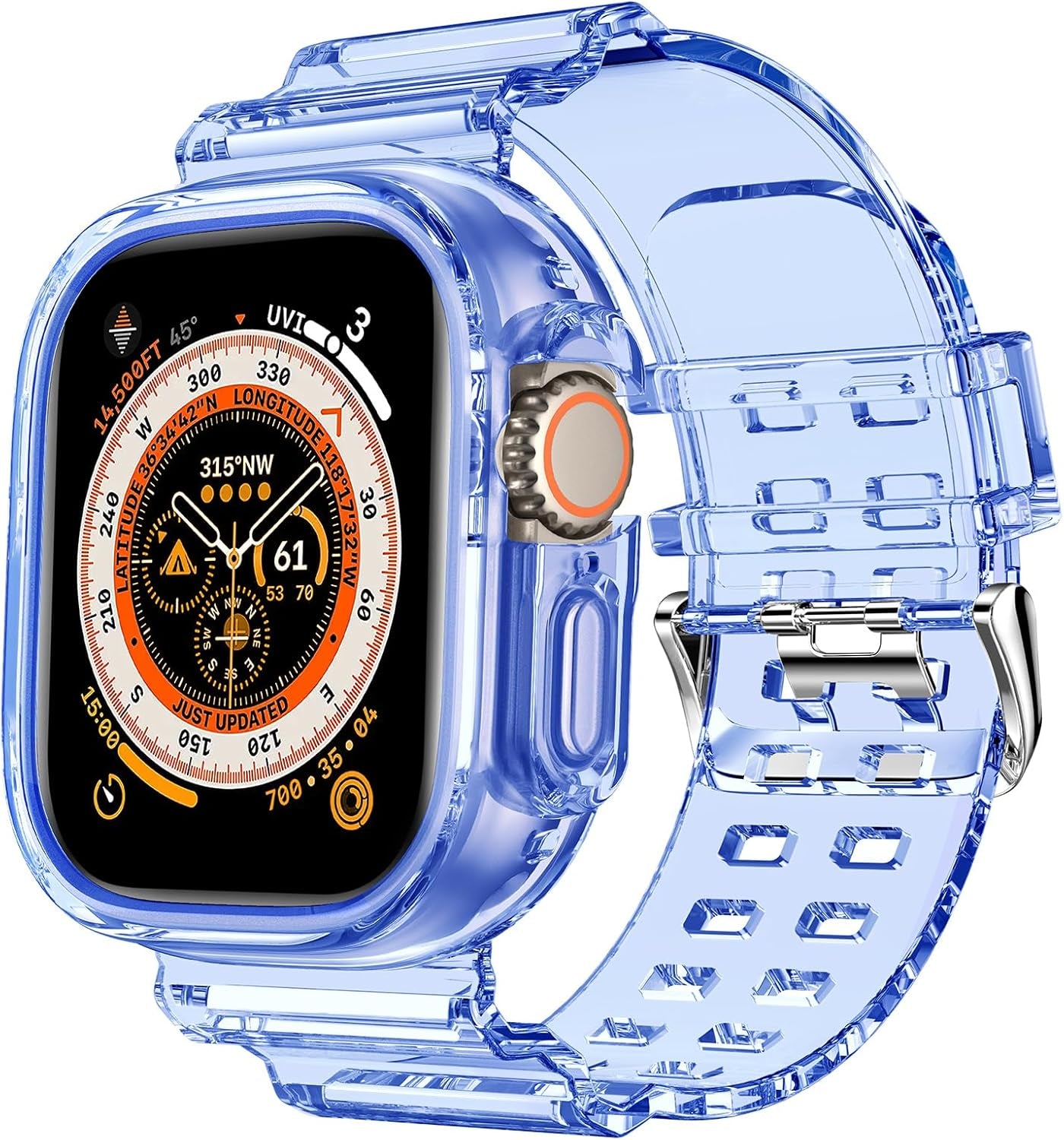Compatible for Clear Apple Watch Band with Bumper Case, Women Men Glitter Bling TPU Sport Strap for Iwatch SE Ultra Series 10 9 8 7 6 5 4 3 2 1