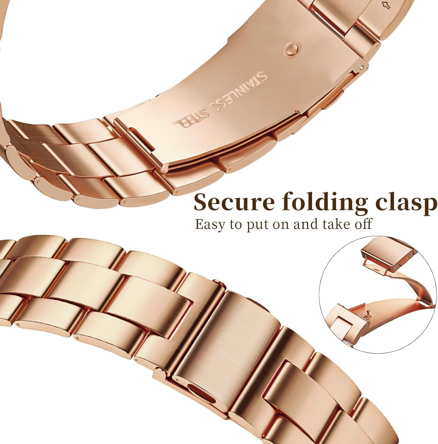 Thin Metal Bands Compatible with Apple Watch Band 38Mm 40Mm 41Mm 42Mm 44Mm 45Mm 46Mm 49Mm, Slim Stainless Steel Wristband Strap for Iwatch Ultra SE Series 10 9 8 7 6 5 4 3 2 1-Rosegold+Silver-Gold
