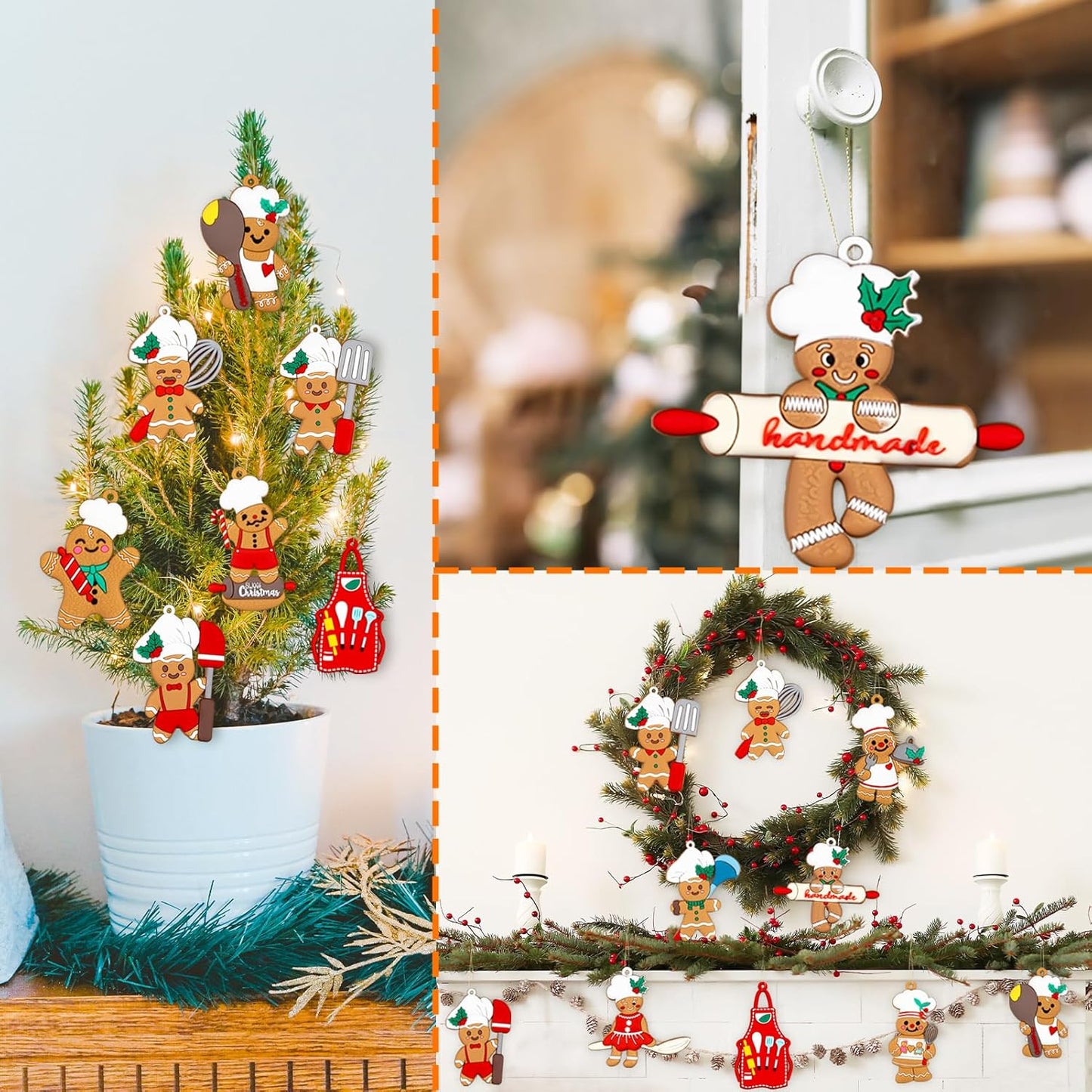 12Pcs Gingerbread Christmas Decoration for Tree - Cooking Gingerbread Man Ornaments Christmas Hanging Decor for Christmas Tree Home Kitchen Decor Party Supplies