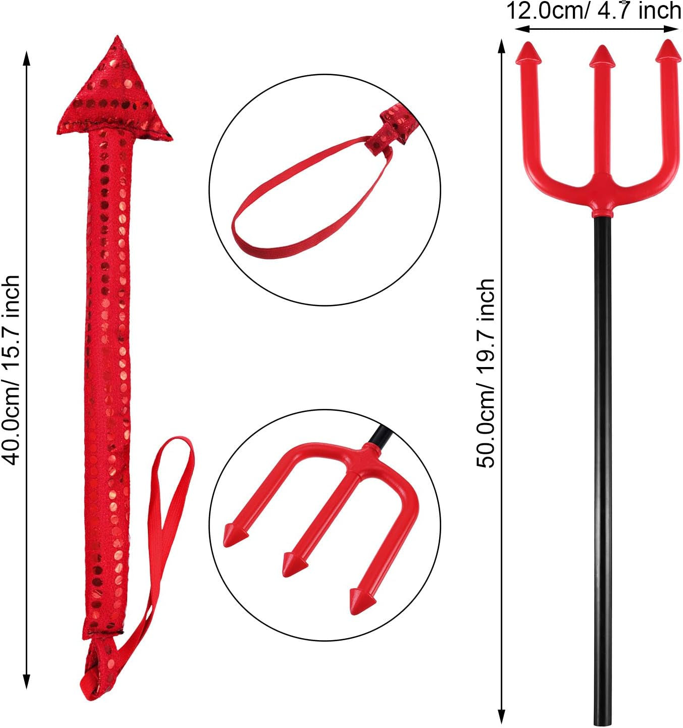 4 Pieces Sequin Devil Costume Halloween Devil Horn Headband Glittery Devil Tail Red Bowtie Devil Fork for Halloween Costume Accessories