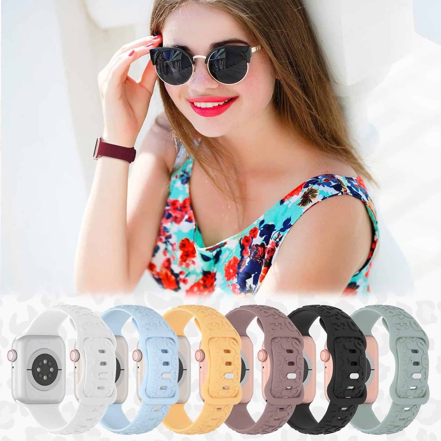 Leopard Engraved Band Compatible with Apple Watch Band 38Mm 40Mm 41Mm 42Mm 44Mm 45Mm 49Mm, Soft Silicone Strap Cheetah Pattern Wristband for Iwatch Ultra Series 8 7 SE 6 5 4 3 2 1 Women Men