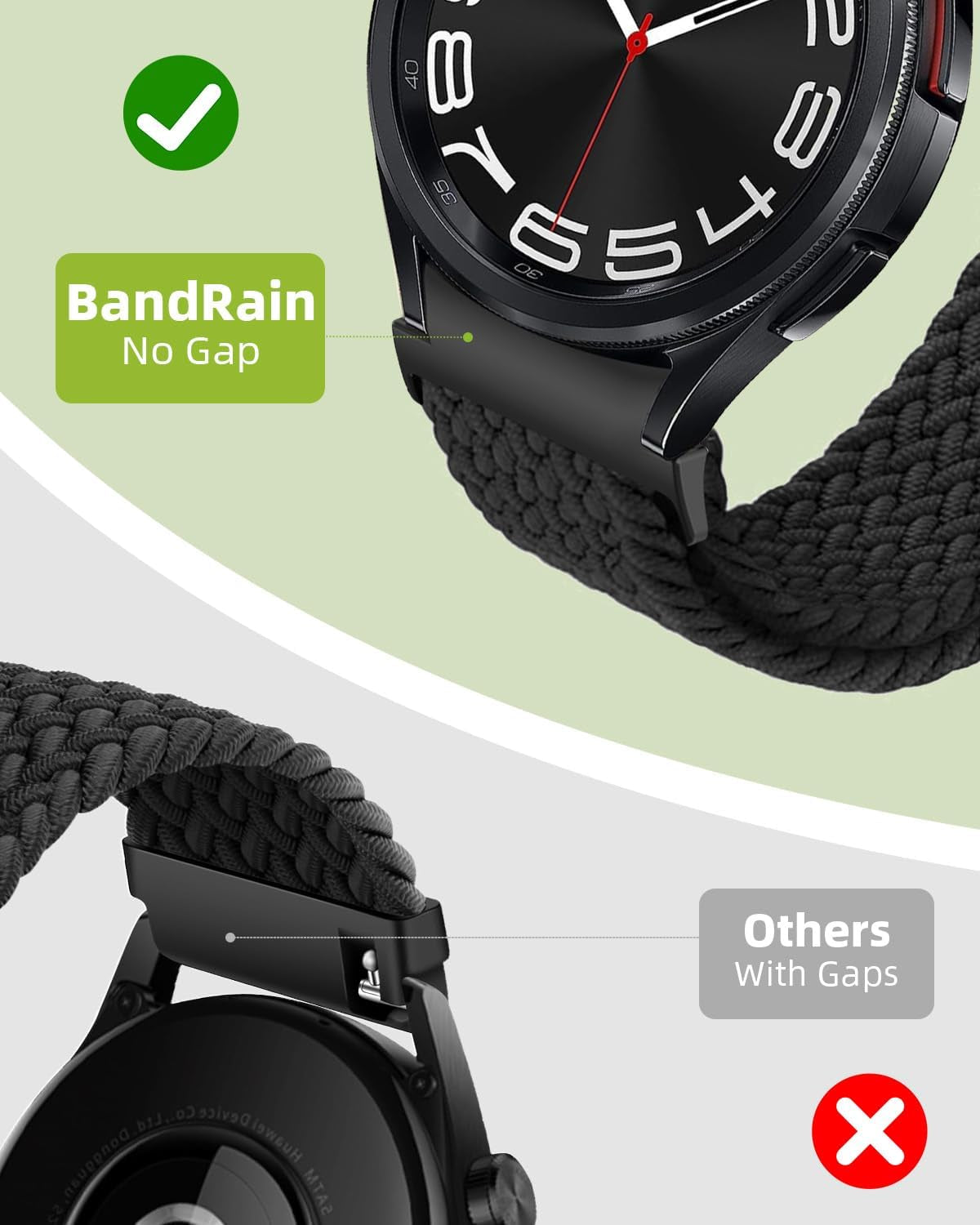 One Click No Gap Braided Bands Compatible with Samsung Galaxy Watch 7 6 4 5 FE Band 40Mm 44Mm/Galaxy Watch 6 4 Classic 47Mm 43Mm 42Mm 46Mm/Watch 5 Pro 45Mm, 20Mm Elastic Nylon Sport Straps Men Women