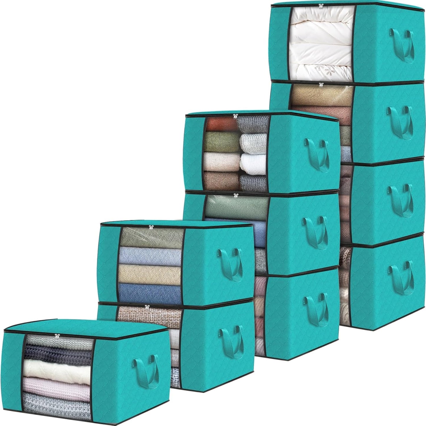 6 Pack Clothes Storage, Foldable Thick Fabric Blanket Storage Bags, Storage Containers for Organizing Bedroom, Closet, Clothing, Comforter, Organization and Storage with Handle,Grey
