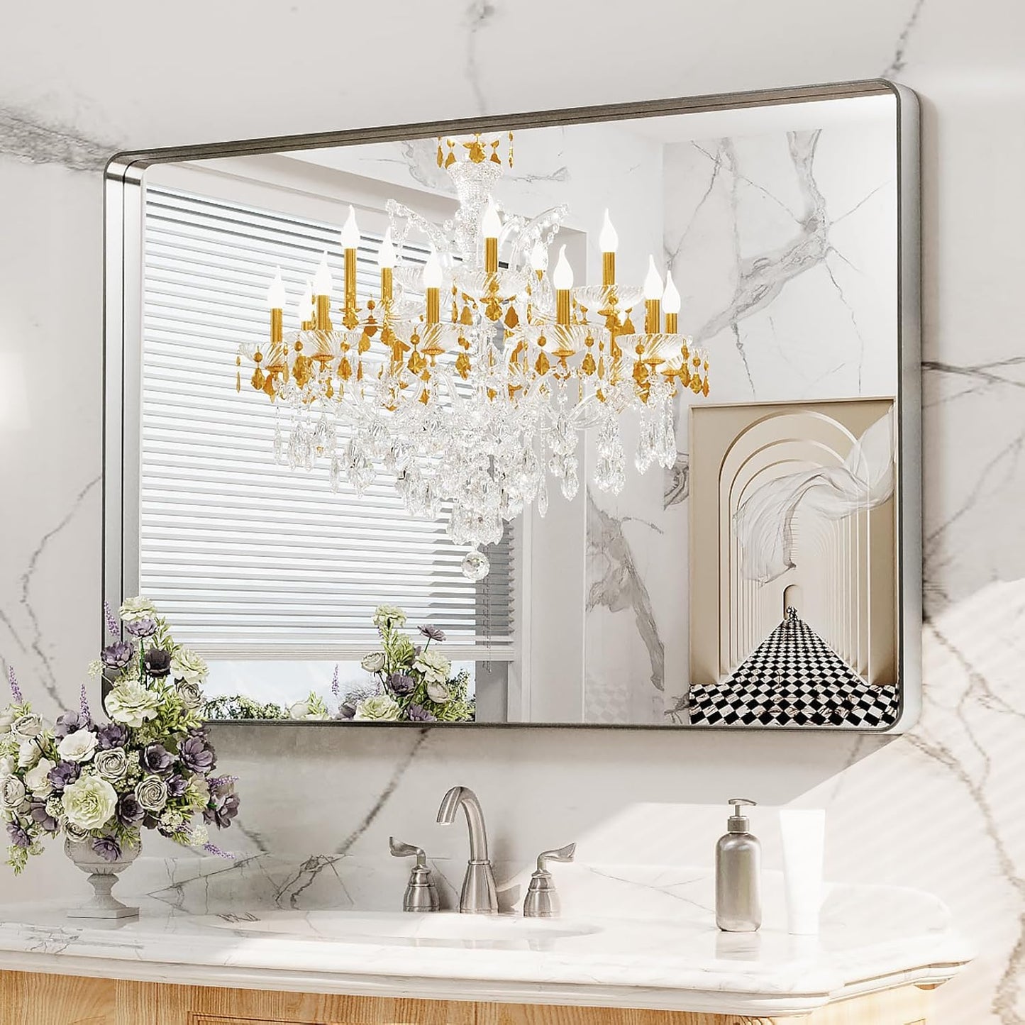 50X30 Inch Black Metal Framed Bathroom Mirror for Wall, Matte Black Bathroom Vanity Mirror Farmhouse, Large Rounded Rectangle Mirror, Anti-Rust, Tempered Glass, Hangs Horizontally or Vertically