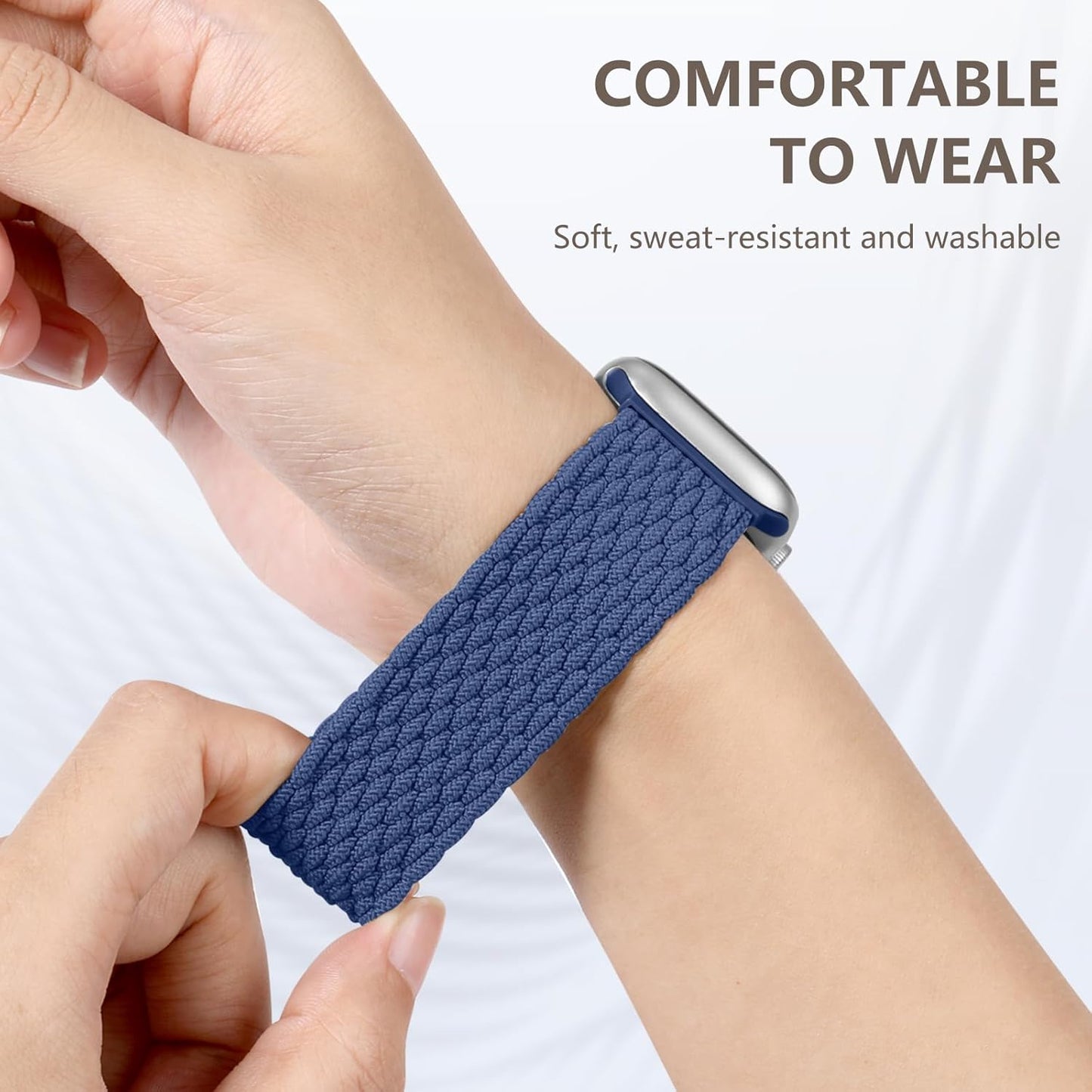 Braided Stretchy Solo Loop Compatible for Apple Watch Band 42Mm 44Mm 45Mm 49Mm 41Mm 40Mm 38Mm Women Men, Nylon Elastic Strap Wristbands for Iwatch Series 9 8 7 6 5 4 3 2 1 SE Ultra/Ultra 2,Blue