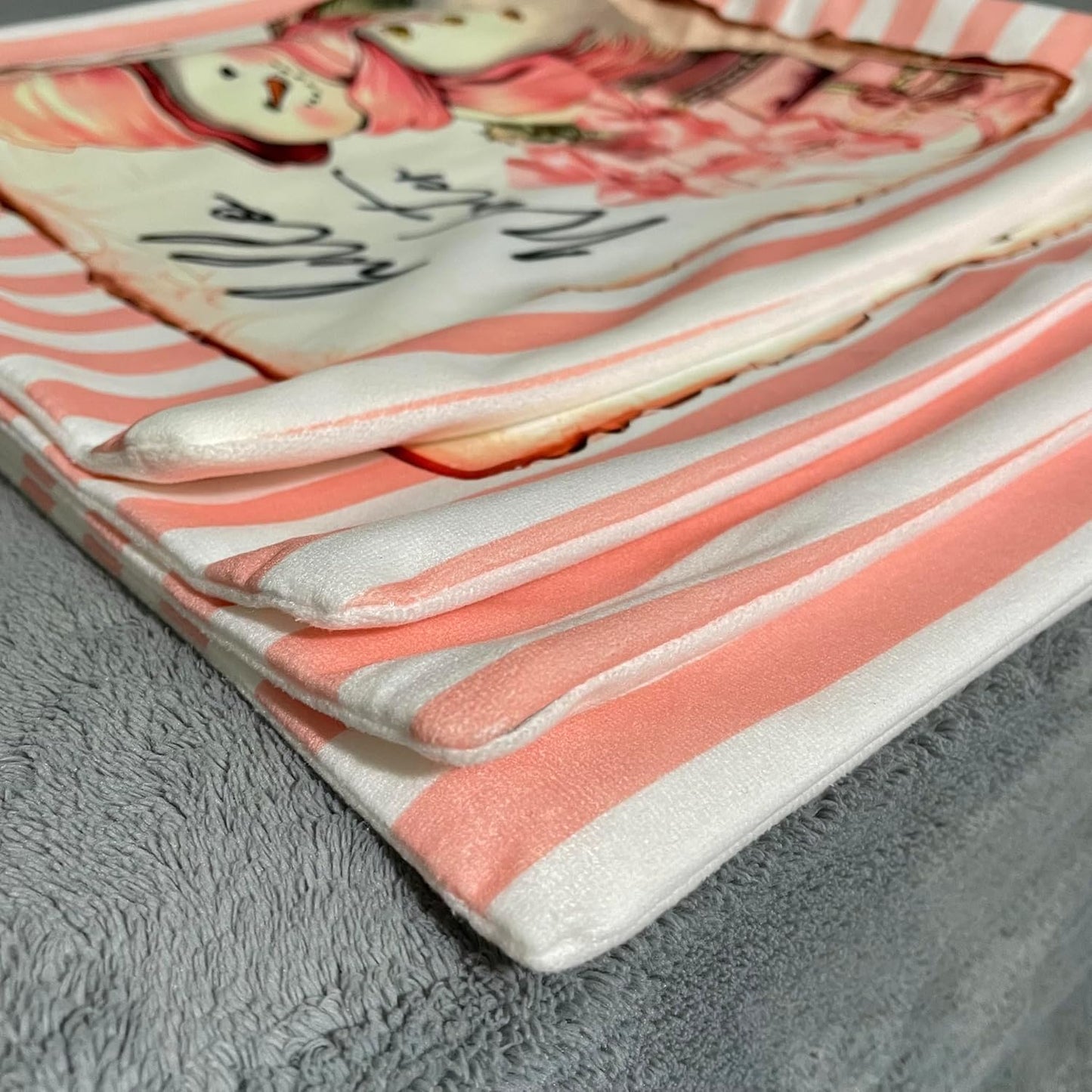 Christmas Pillow Covers Pink 18X18 Set of 4, Soft Short Pile Velour Holiday Throw Pillow Cover, Pink Christmas Decor Christmas Decorations Santa Claus Decor Cushion Cover for Home Sofa