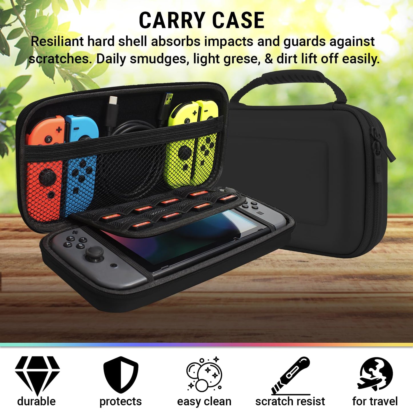 Switch Accessories Bundle - Essentials Pack for Nintendo Switch OLED Case & Screen Protector , Grip Case, Games Holder, Headphones - Classic Black Edition